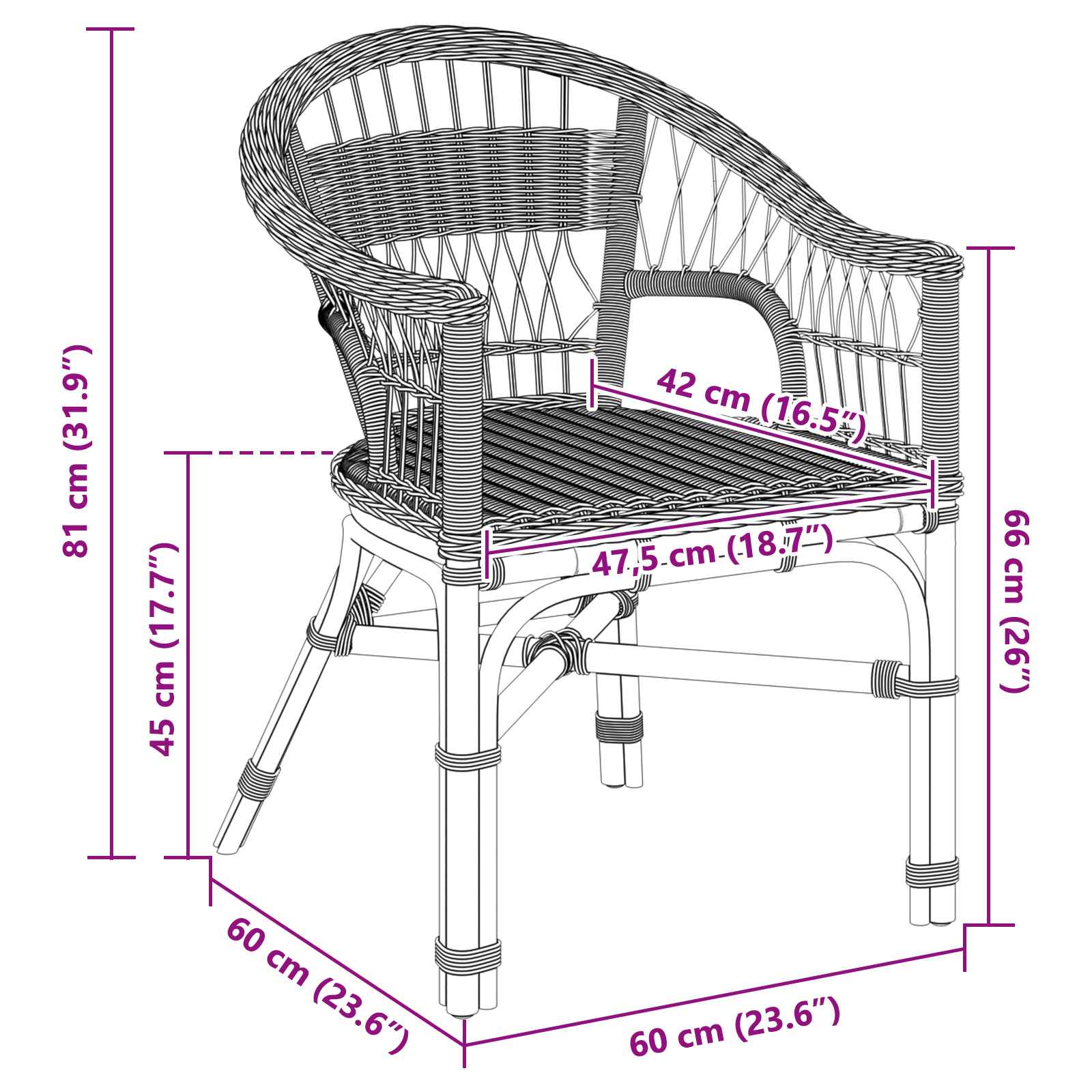 Stapelstuhl Rattan Natur 60 x 60 x 81 cm