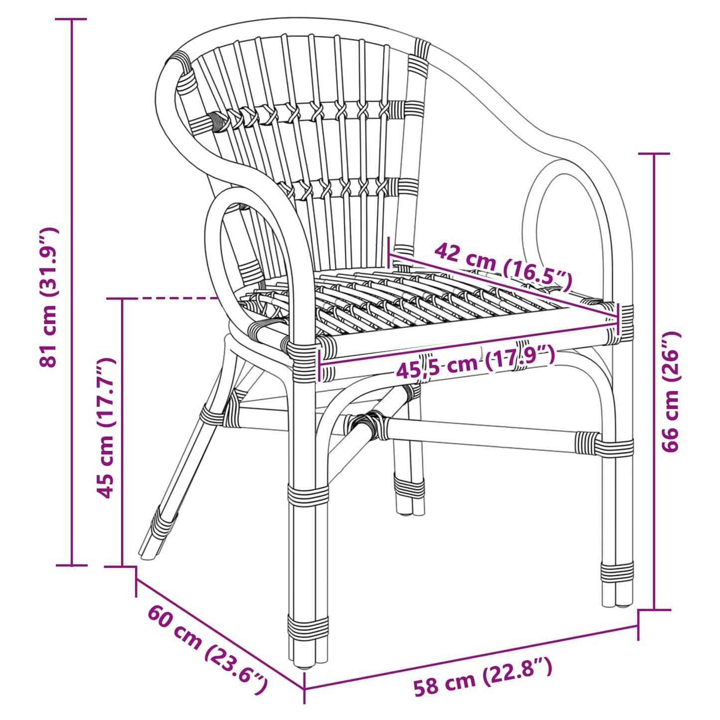 Stapelstuhl Natur 58 x 60 x 81 cm Rattan