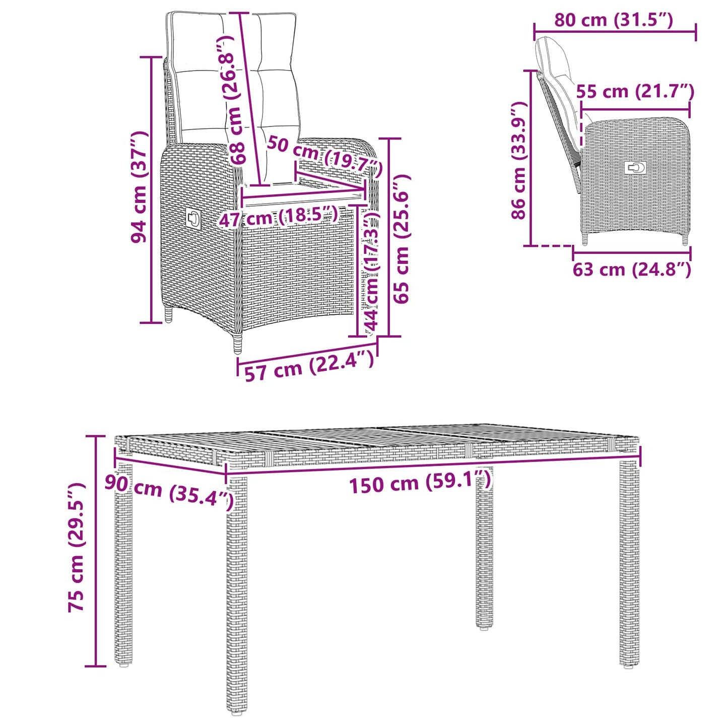 Outdoortisch-Set 5 stk. Hellgrau und Dunkelgrau