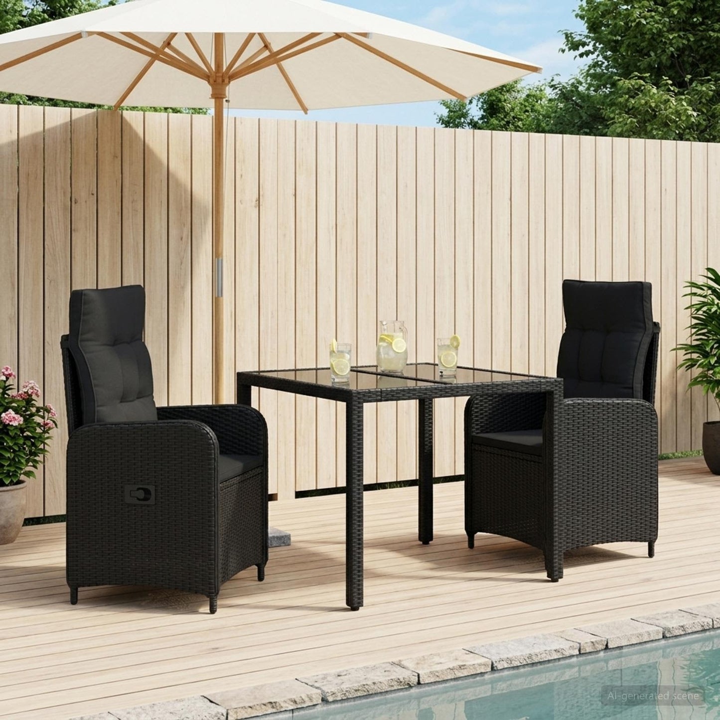 Outdoortisch-Set 3 pcs Schwarz 90 x 90 x 75 cm Poly-Rattan