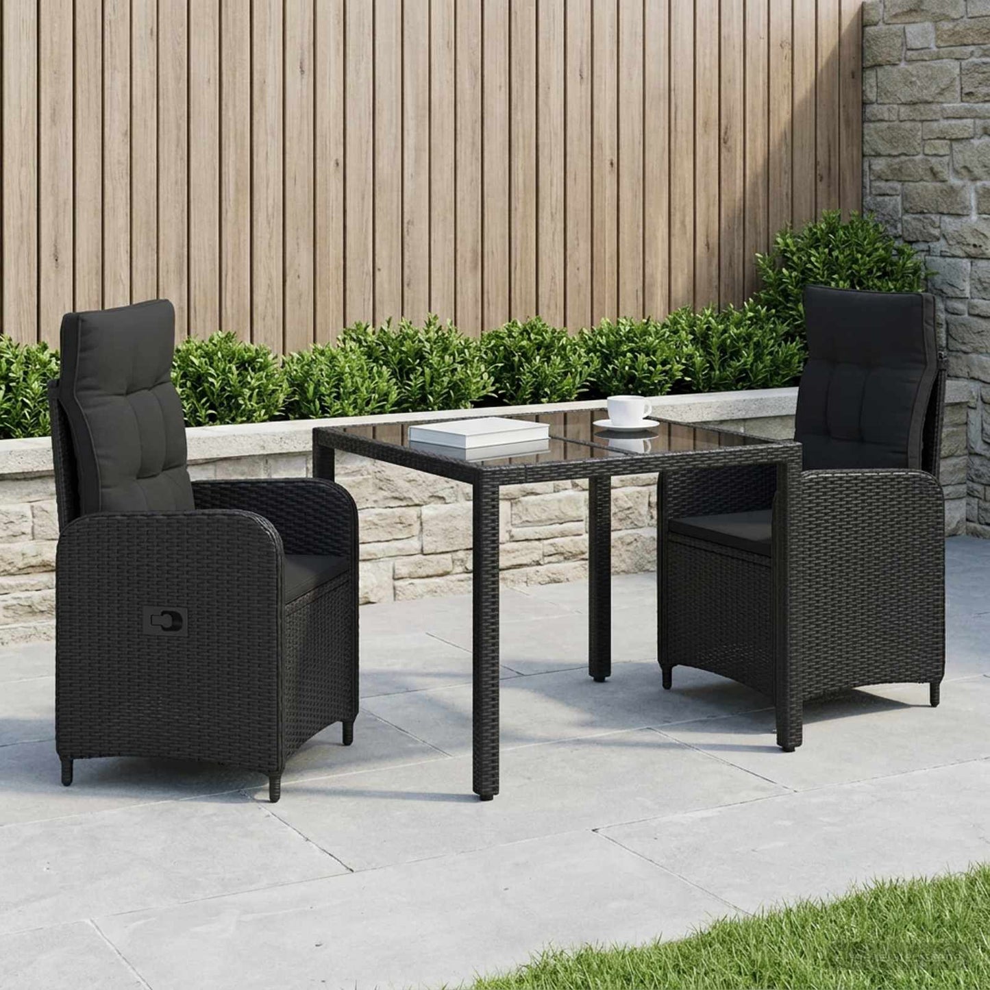 Outdoortisch-Set 3 pcs Schwarz 90 x 90 x 75 cm Poly-Rattan