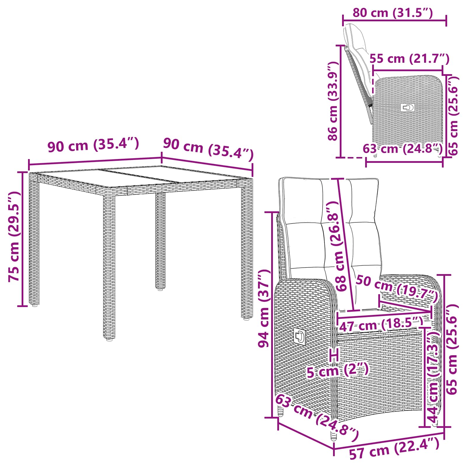 Outdoortisch-Set 5 pcs Hellgrau und Dunkelgrau 90 x 90 x 75 cm