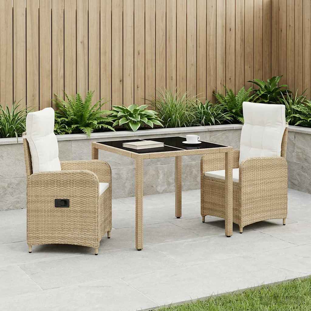 Outdoortisch-Set 3 stk. Beige und Cremeweiß Poly-Rattan