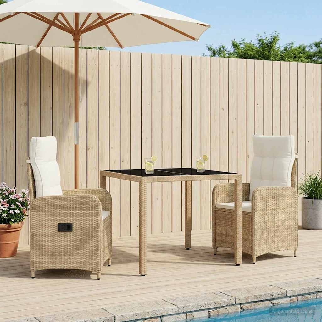 Outdoortisch-Set 3 stk. Beige und Cremeweiß Poly-Rattan