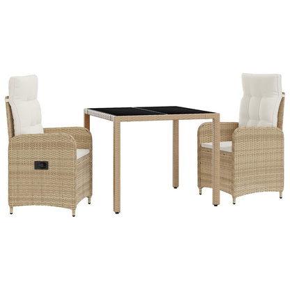 Outdoortisch-Set 3 stk. Beige und Cremeweiß Poly-Rattan