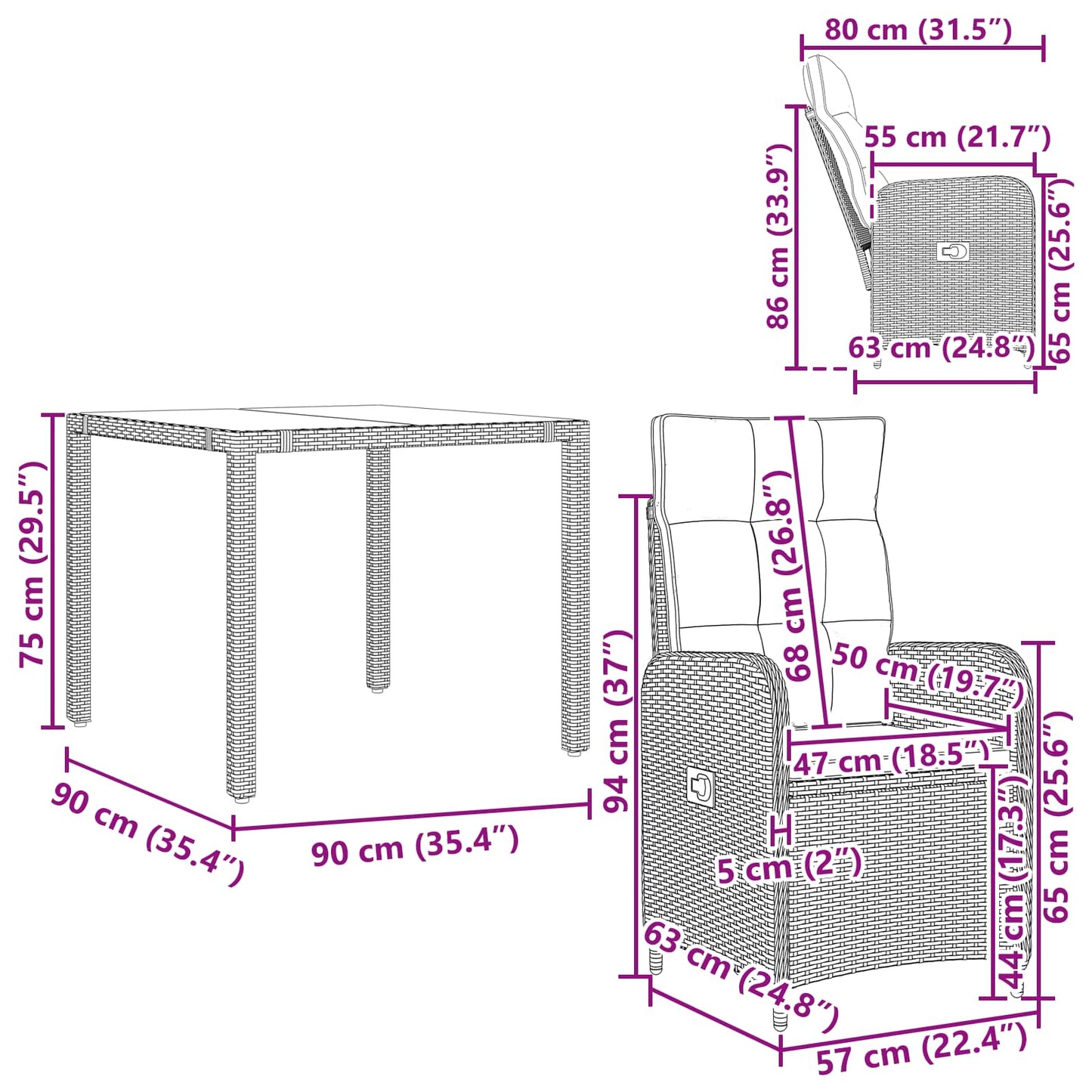 Outdoortisch-Set 3 stk. Beige und Cremeweiß Poly-Rattan