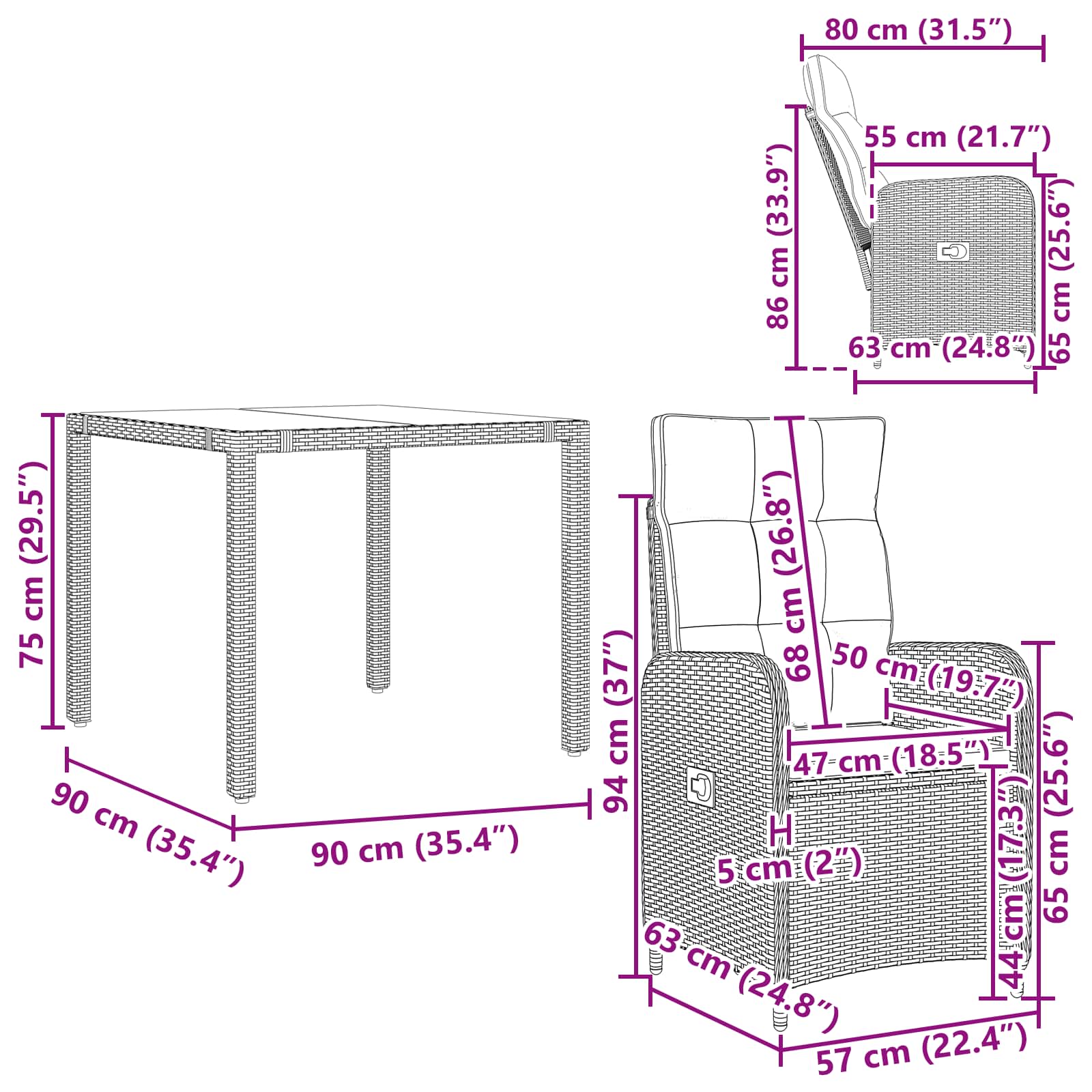 Outdoortisch-Set 3 stk. Beige und Cremeweiß Poly-Rattan
