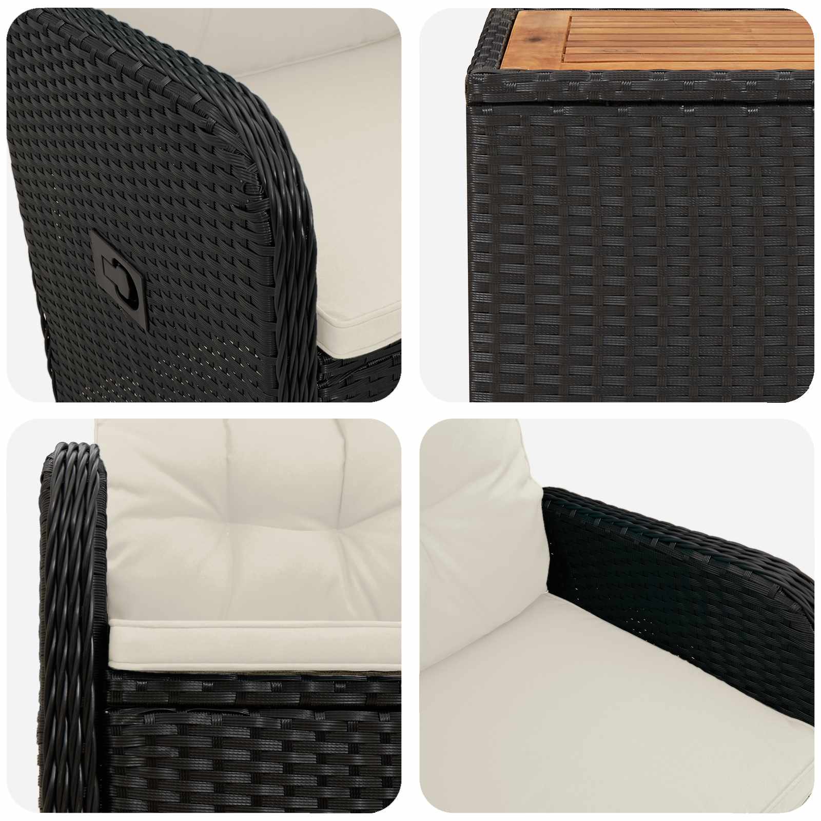 Garten-Lounge-Set 2 stk. Schwarz und Cremeweiß