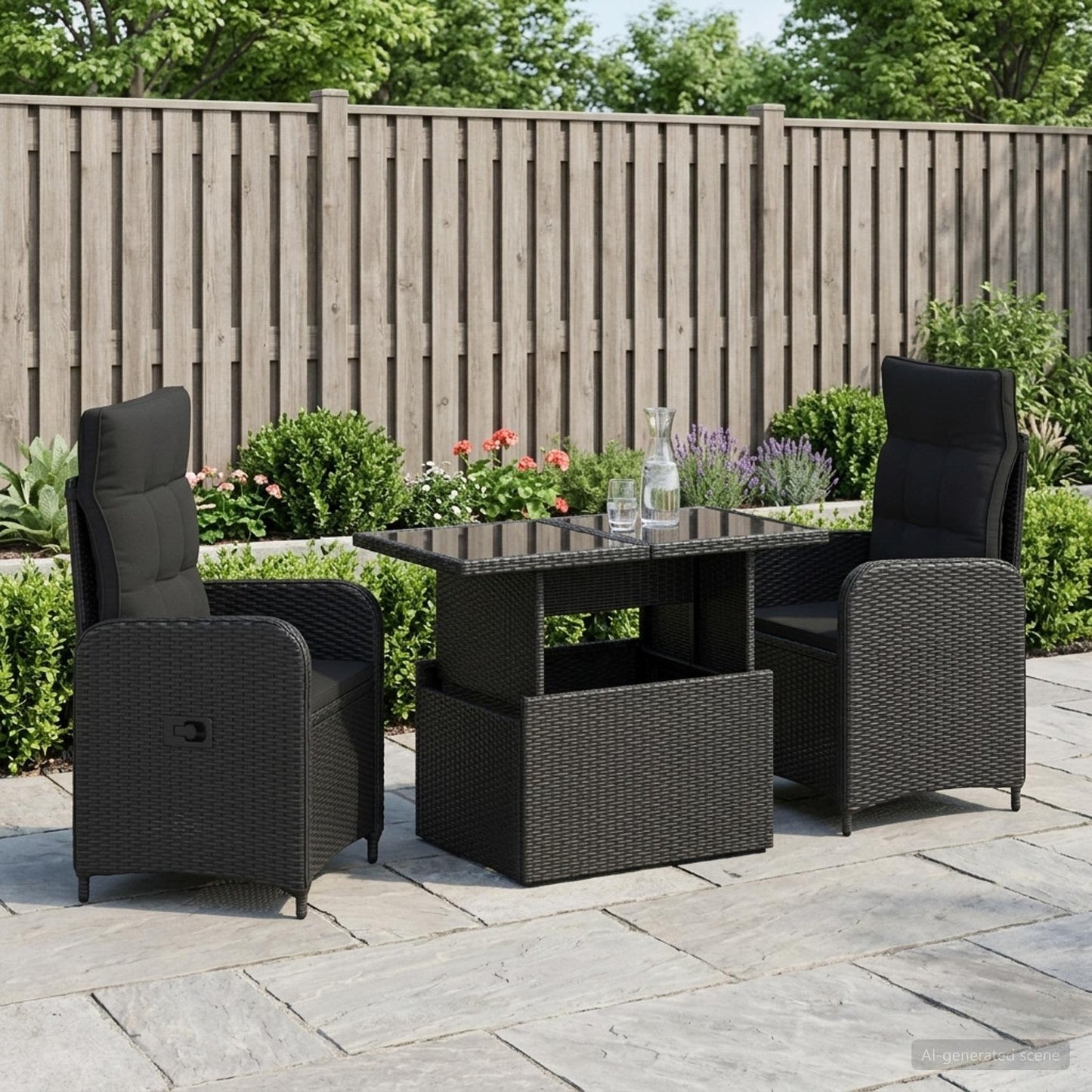 Outdoortisch-Set 3 pcs Schwarz Poly-Rattan
