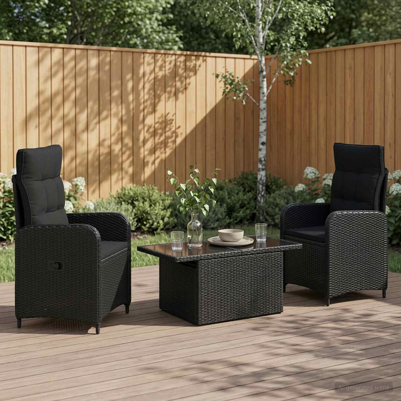 Outdoortisch-Set 3 pcs Schwarz Poly-Rattan