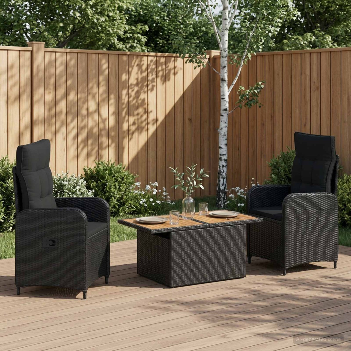 Outdoortisch-Set 3 stk. Schwarz