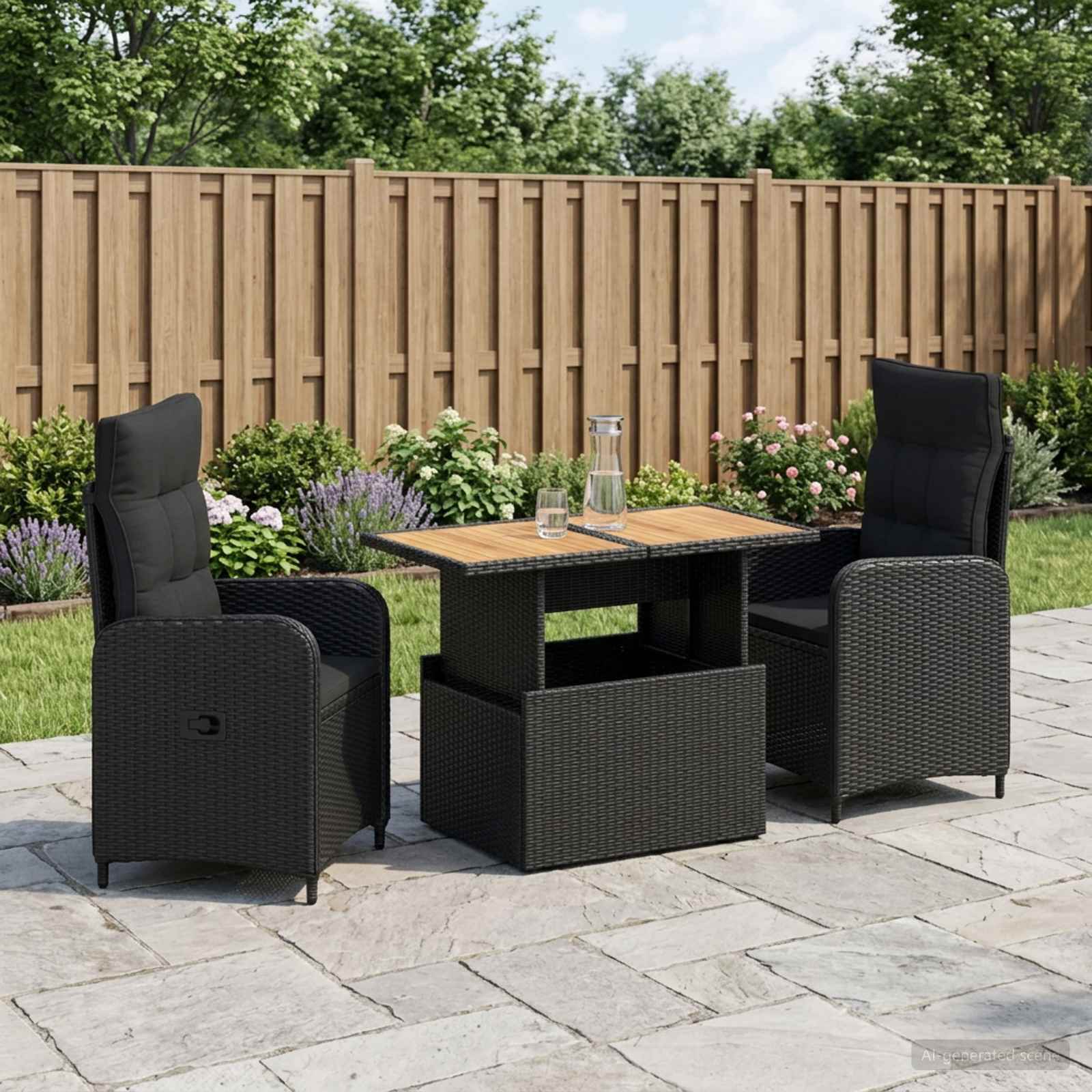 Outdoortisch-Set 3 stk. Schwarz