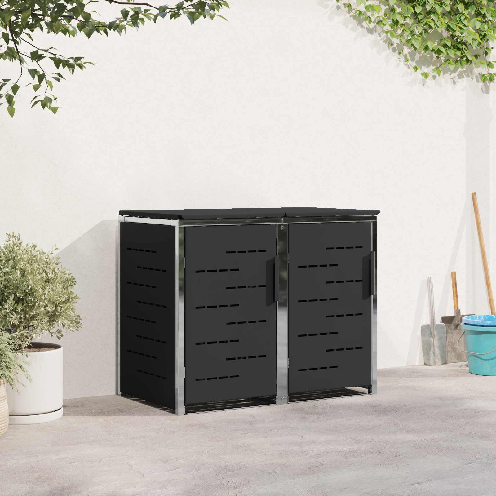 Rollbehälterlagerung for 2 Bins 240L Edelstahl Schwarz