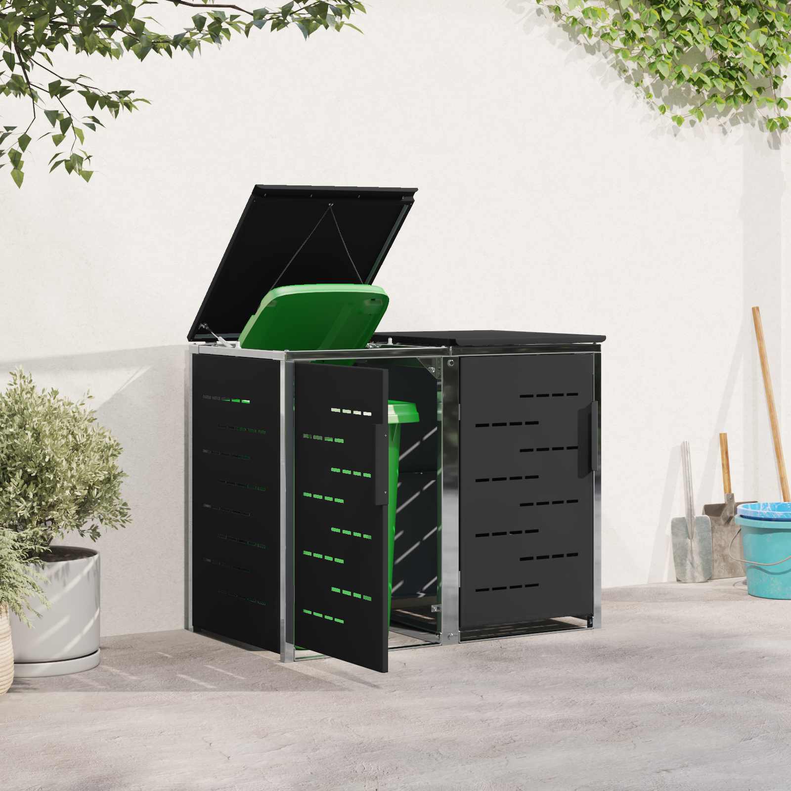 Rollbehälterlagerung for 2 Bins 240L Edelstahl Schwarz