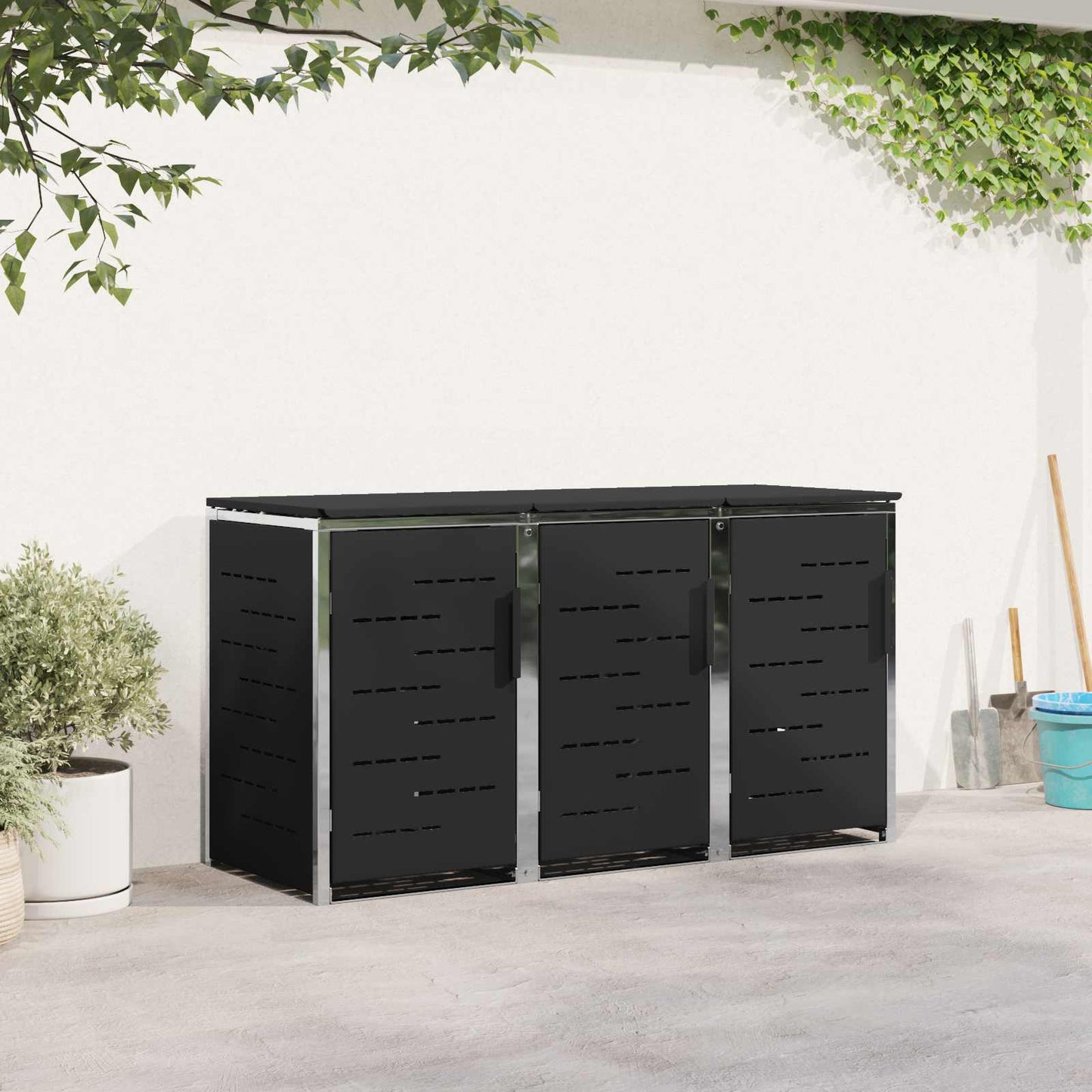 Rollbehälterlagerung for 3 Bins 240L Edelstahl Schwarz