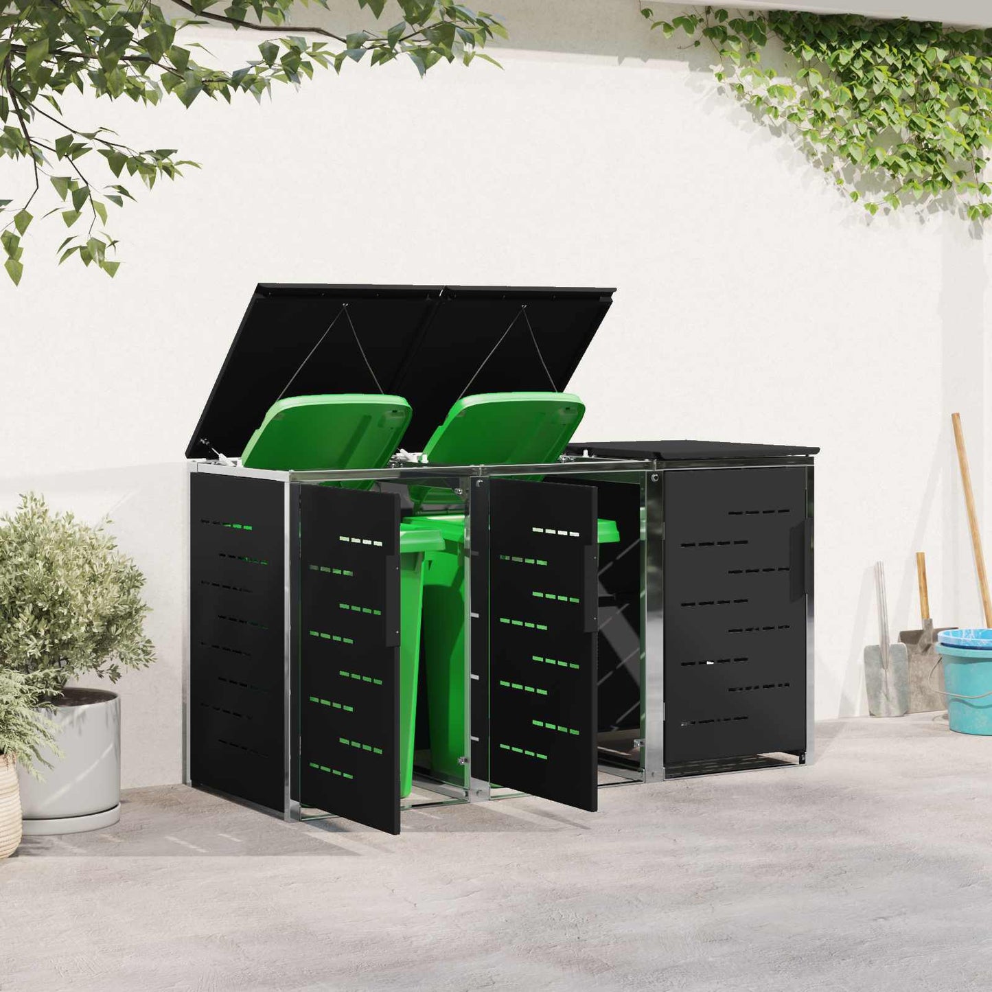Rollbehälterlagerung for 3 Bins 240L Edelstahl Schwarz