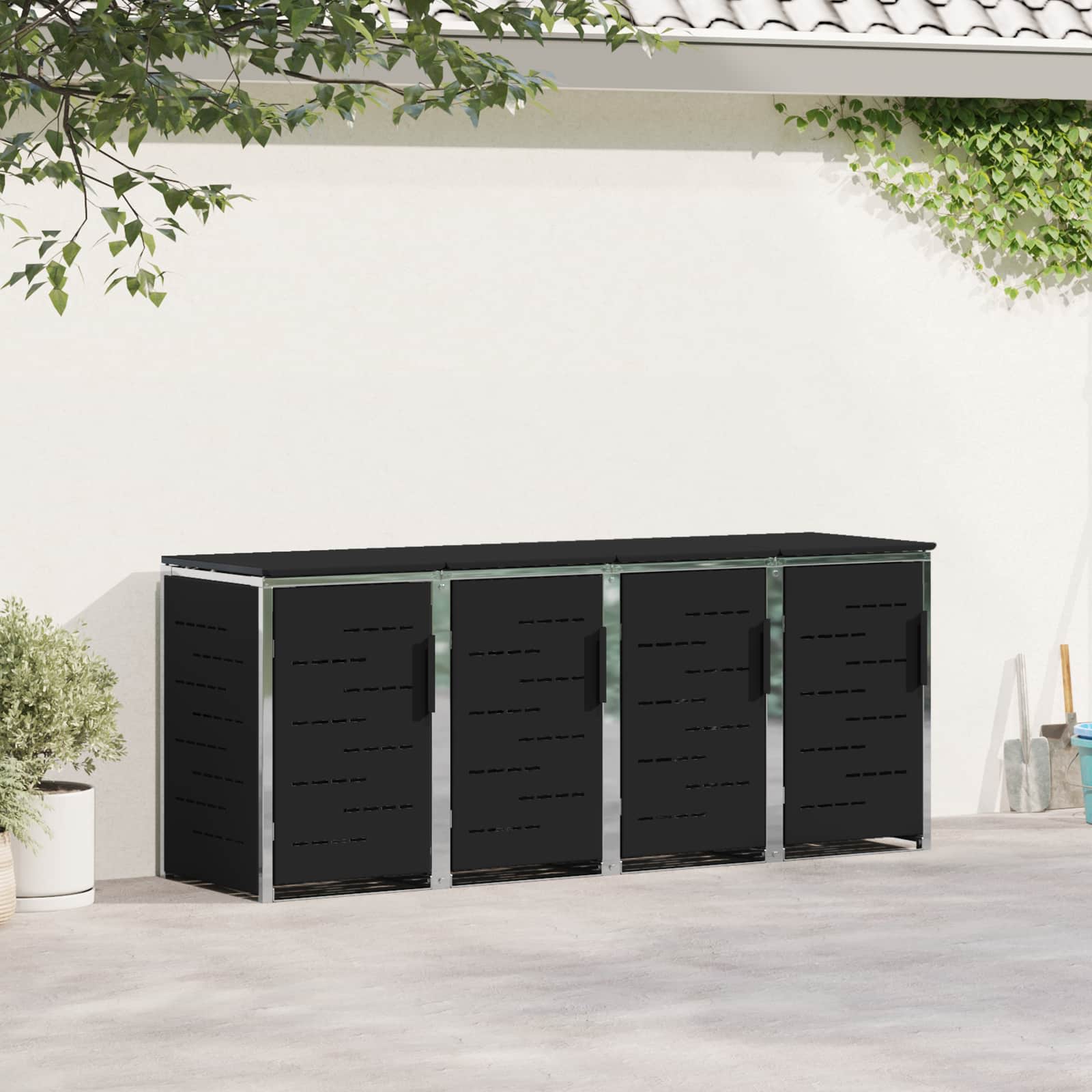 Rollbehälterlagerung for 4 Bins 240L Edelstahl Schwarz