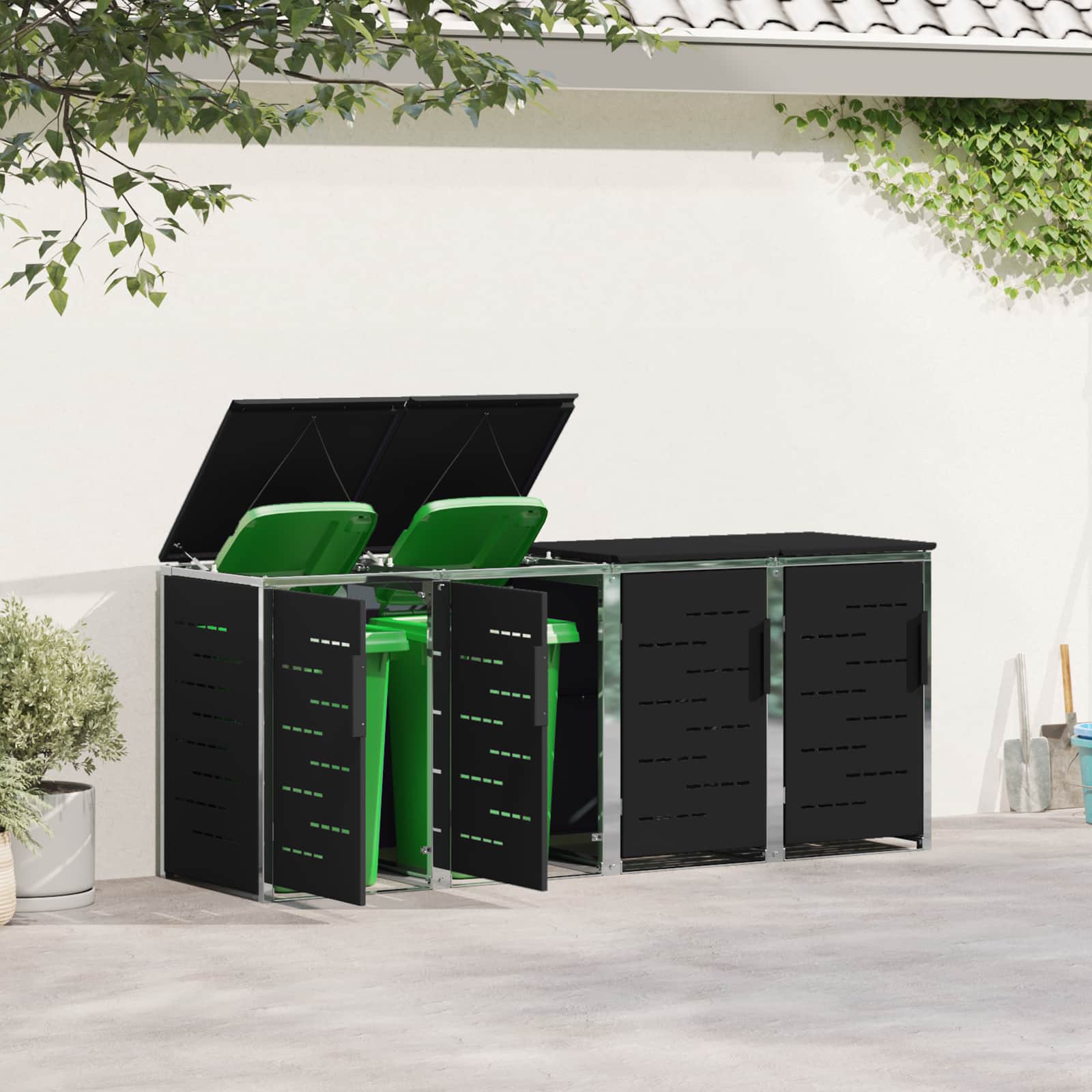 Rollbehälterlagerung for 4 Bins 240L Edelstahl Schwarz