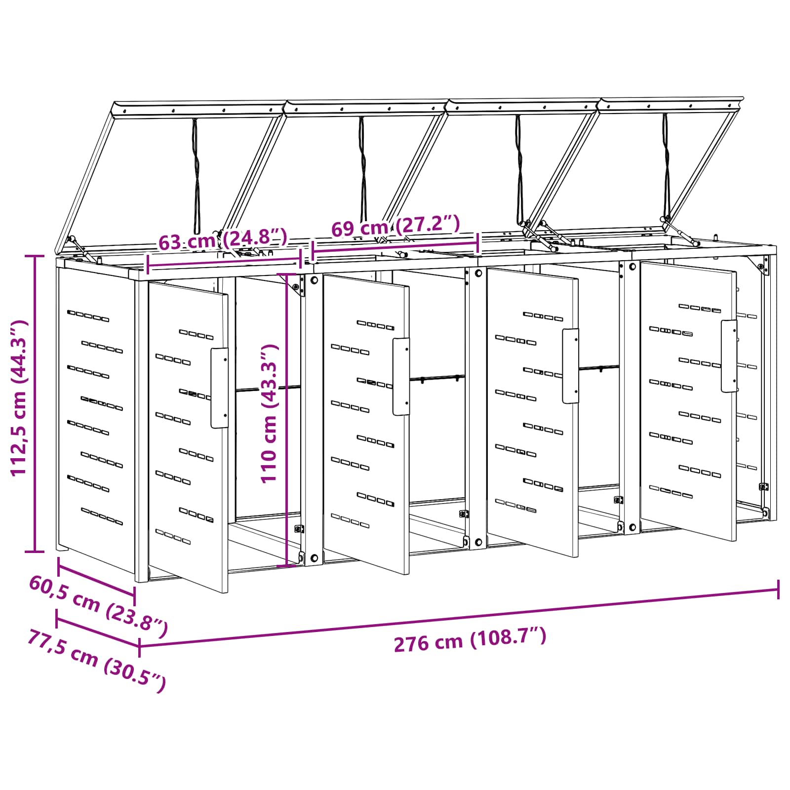 Rollbehälterlagerung for 4 Bins 240L Edelstahl Schwarz