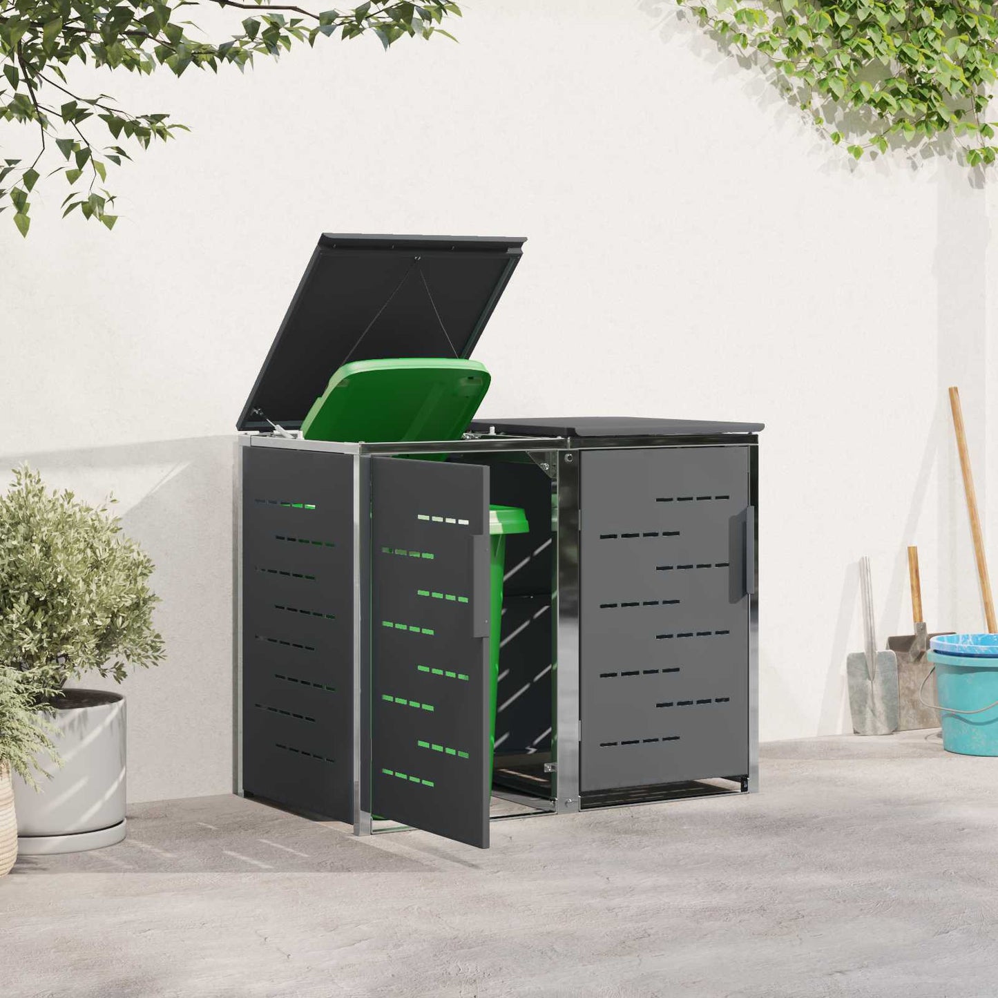 Rollbehälterlagerung for 2 Bins 240L Edelstahl Anthrazit