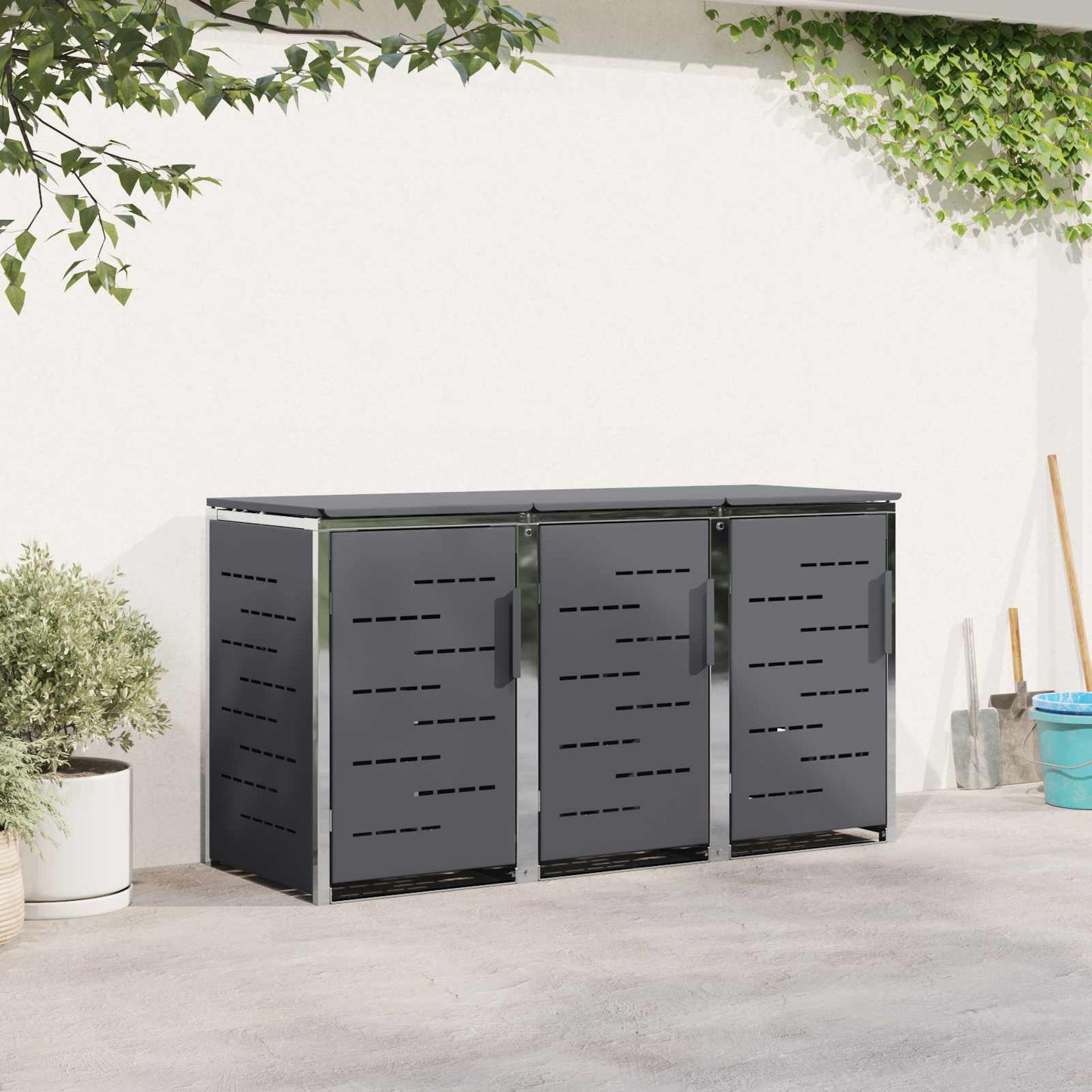 Rollbehälterlagerung for 3 Bins 240L Edelstahl Anthrazit