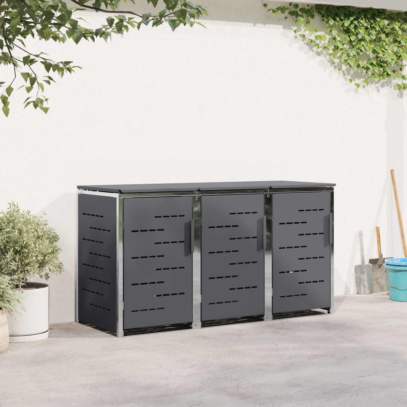 Rollbehälterlagerung for 3 Bins 240L Edelstahl Anthrazit