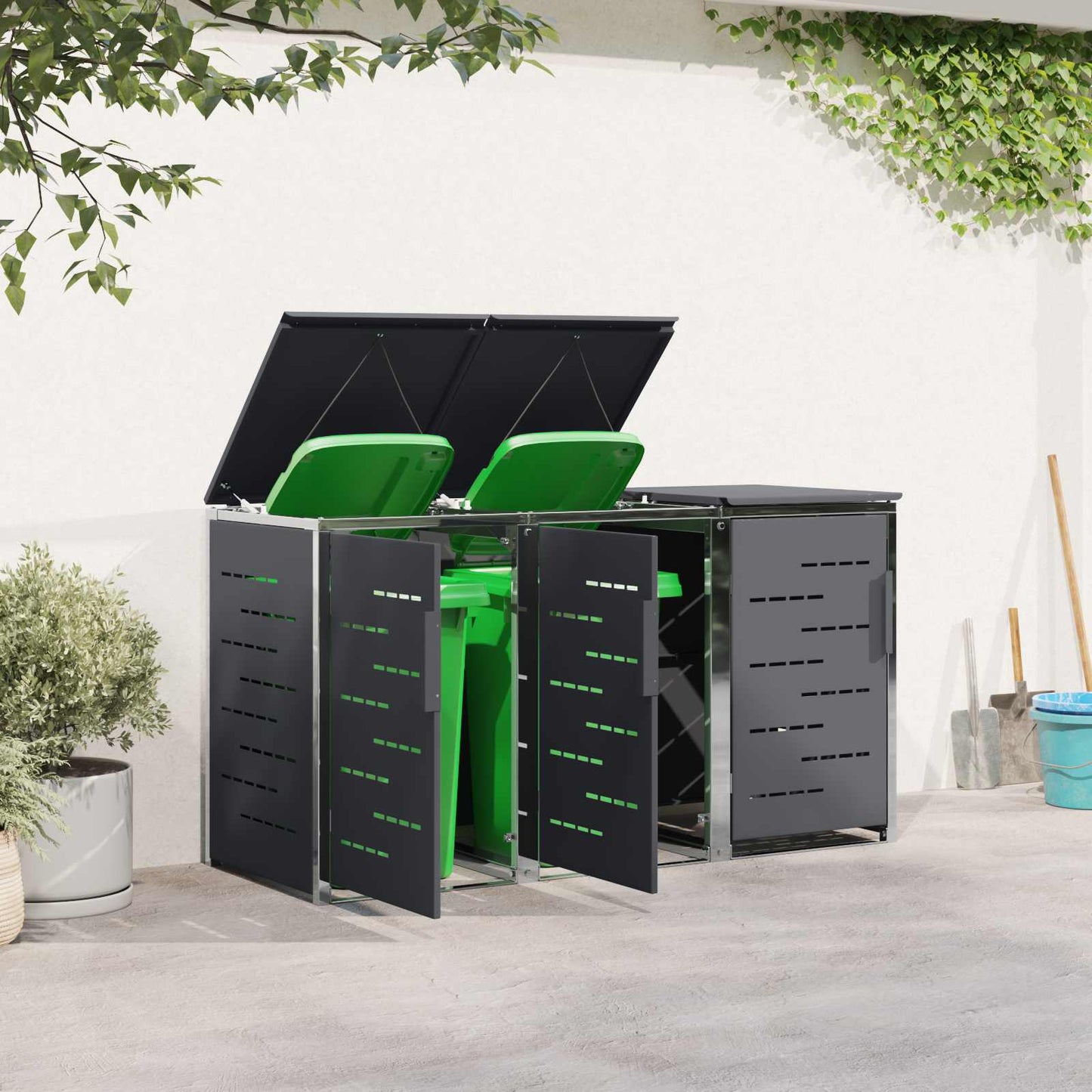 Rollbehälterlagerung for 3 Bins 240L Edelstahl Anthrazit
