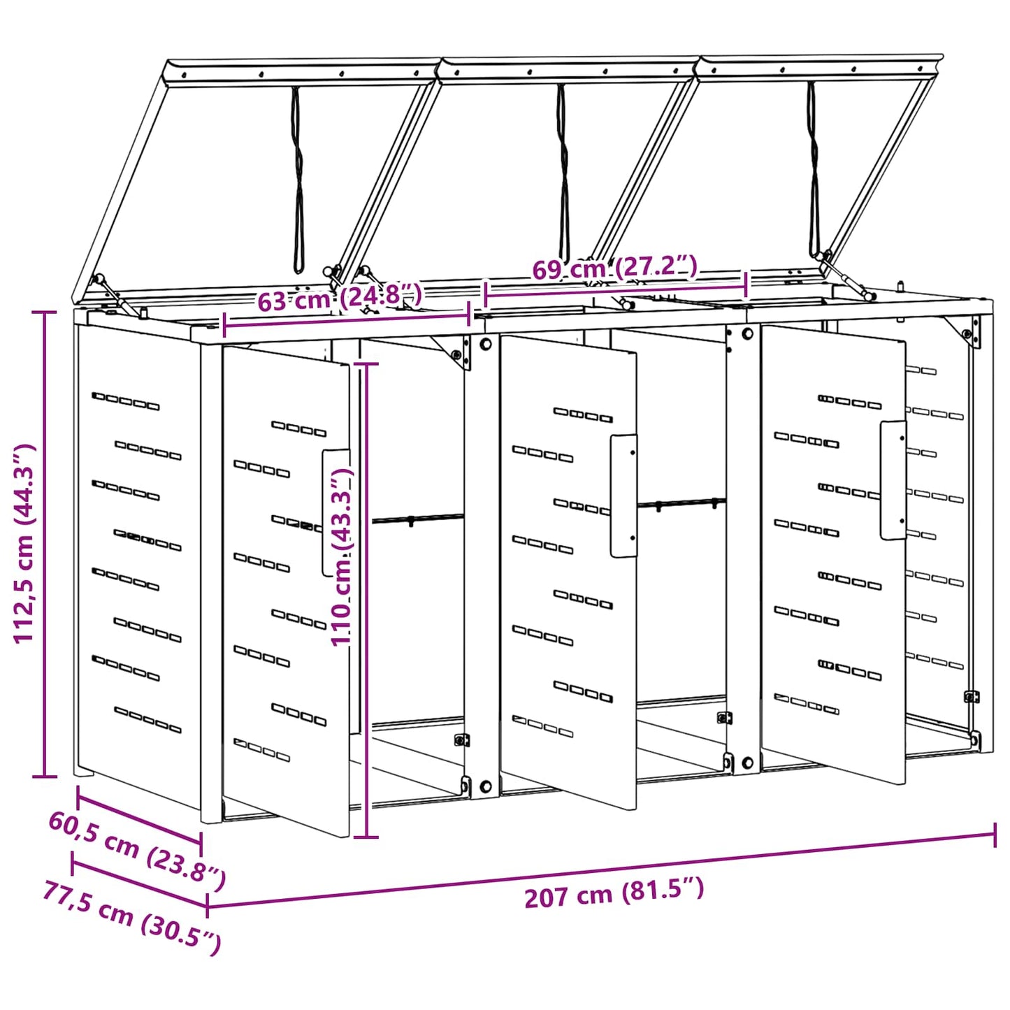 Rollbehälterlagerung for 3 Bins 240L Edelstahl Anthrazit