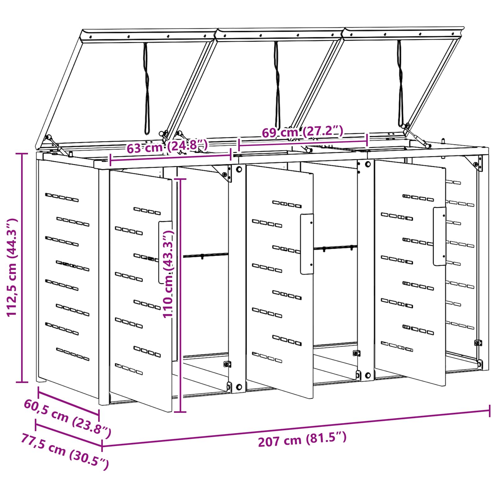 Rollbehälterlagerung for 3 Bins 240L Edelstahl Anthrazit