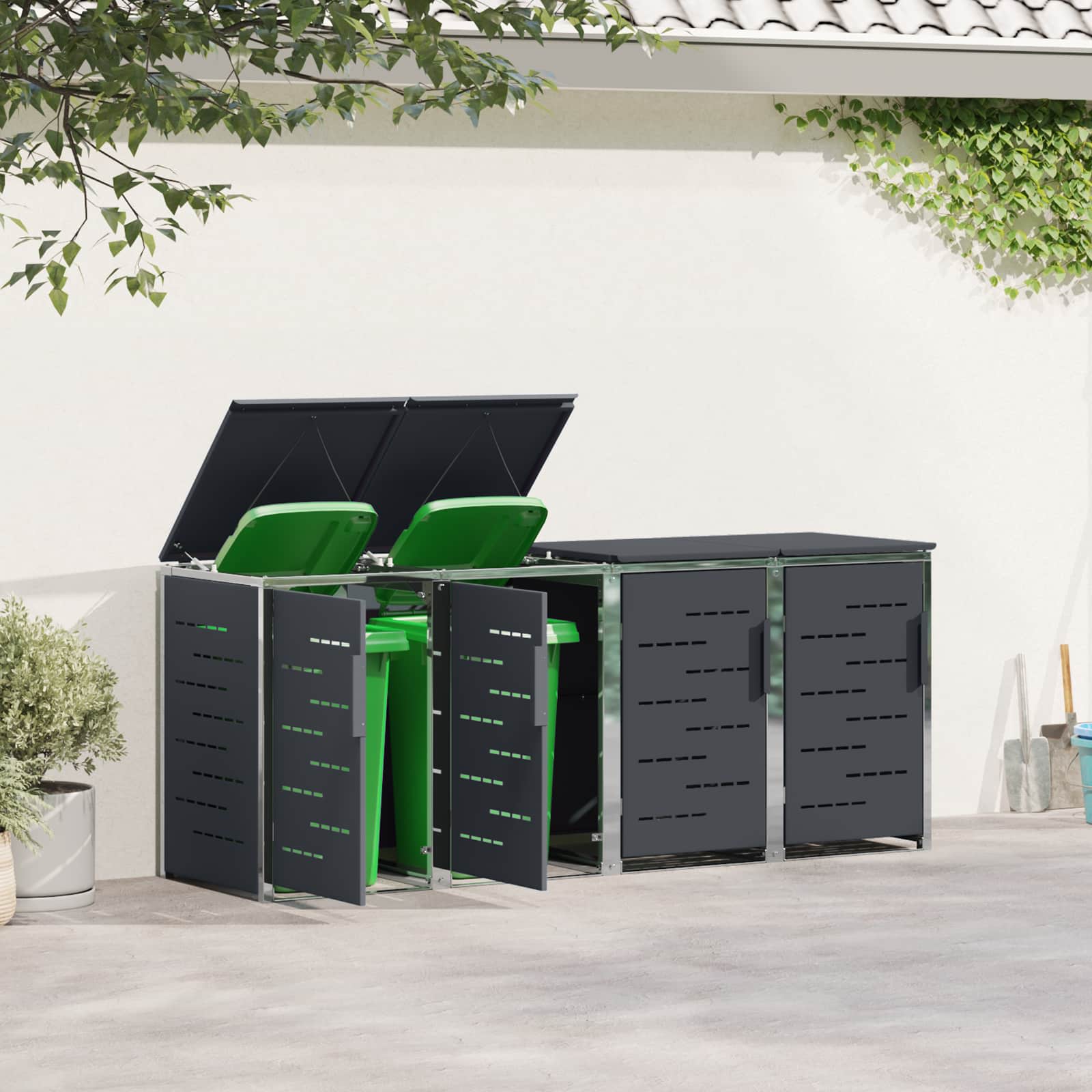 Rollbehälterlagerung for 4 Bins 240L Edelstahl Anthrazit