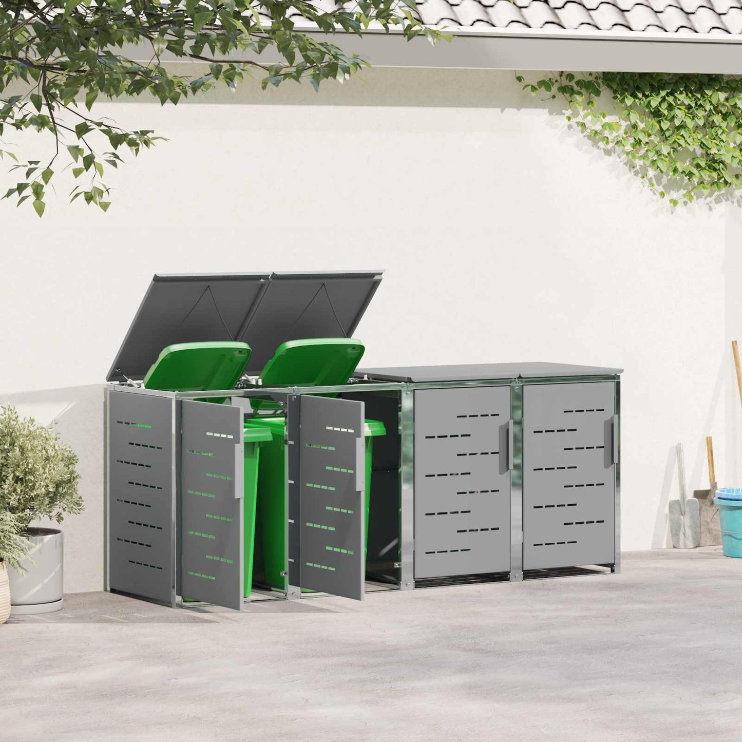 Rollbehälterlagerung for 4 Bins 240L Edelstahl Grau
