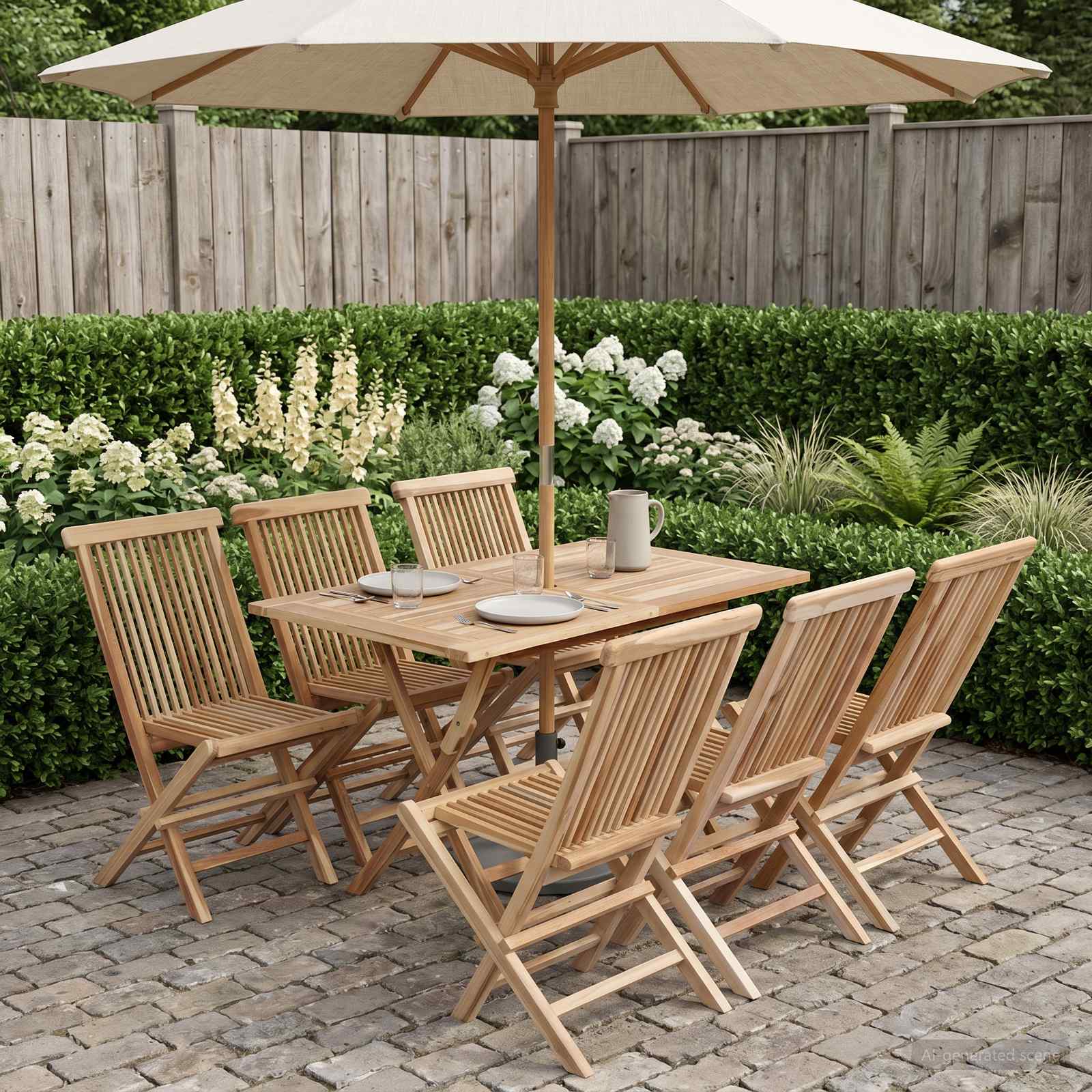 Gartenmöbel Set 7 Stk. Natur Massivholz Teak