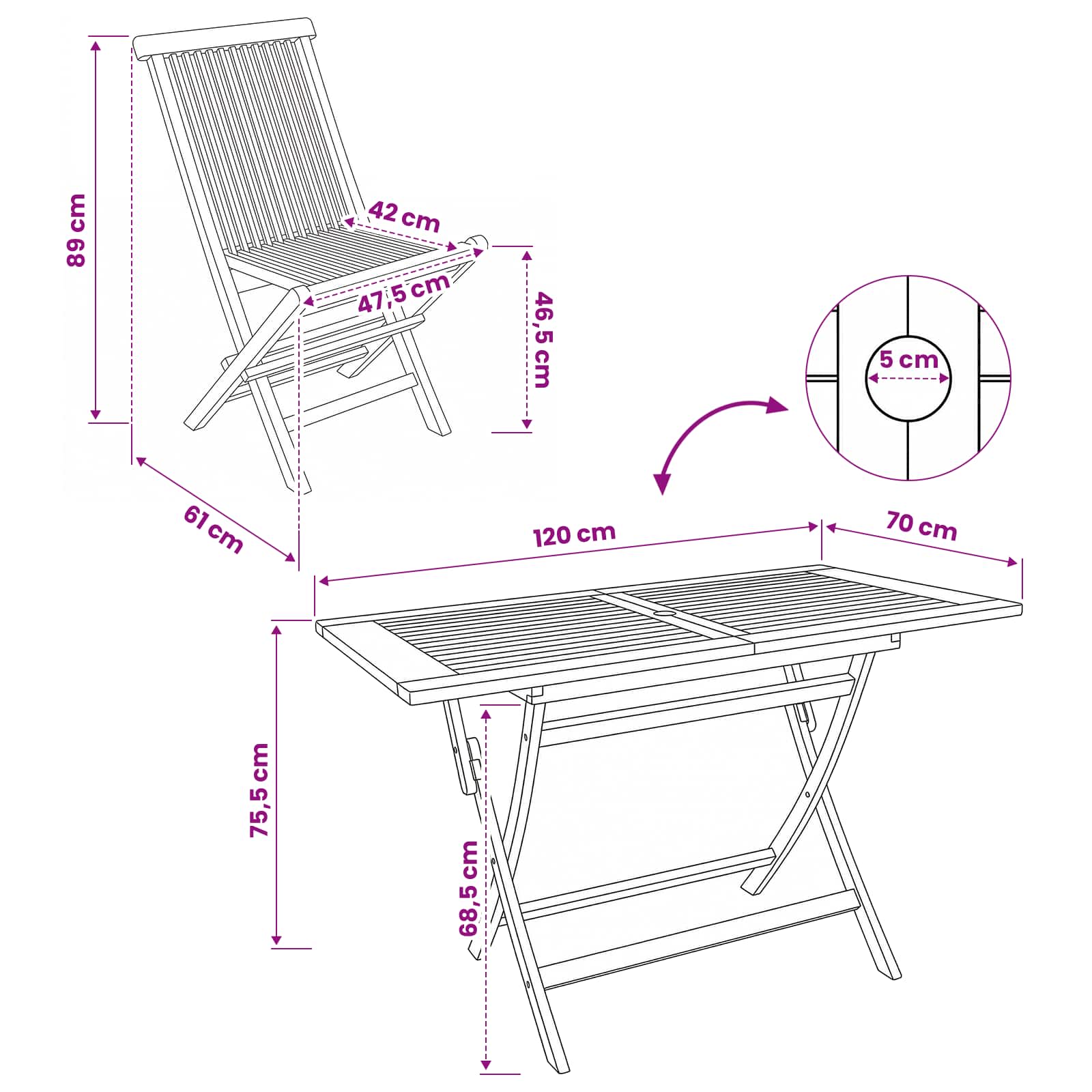 Gartenmöbel Set 7 Stk. Natur Massivholz Teak