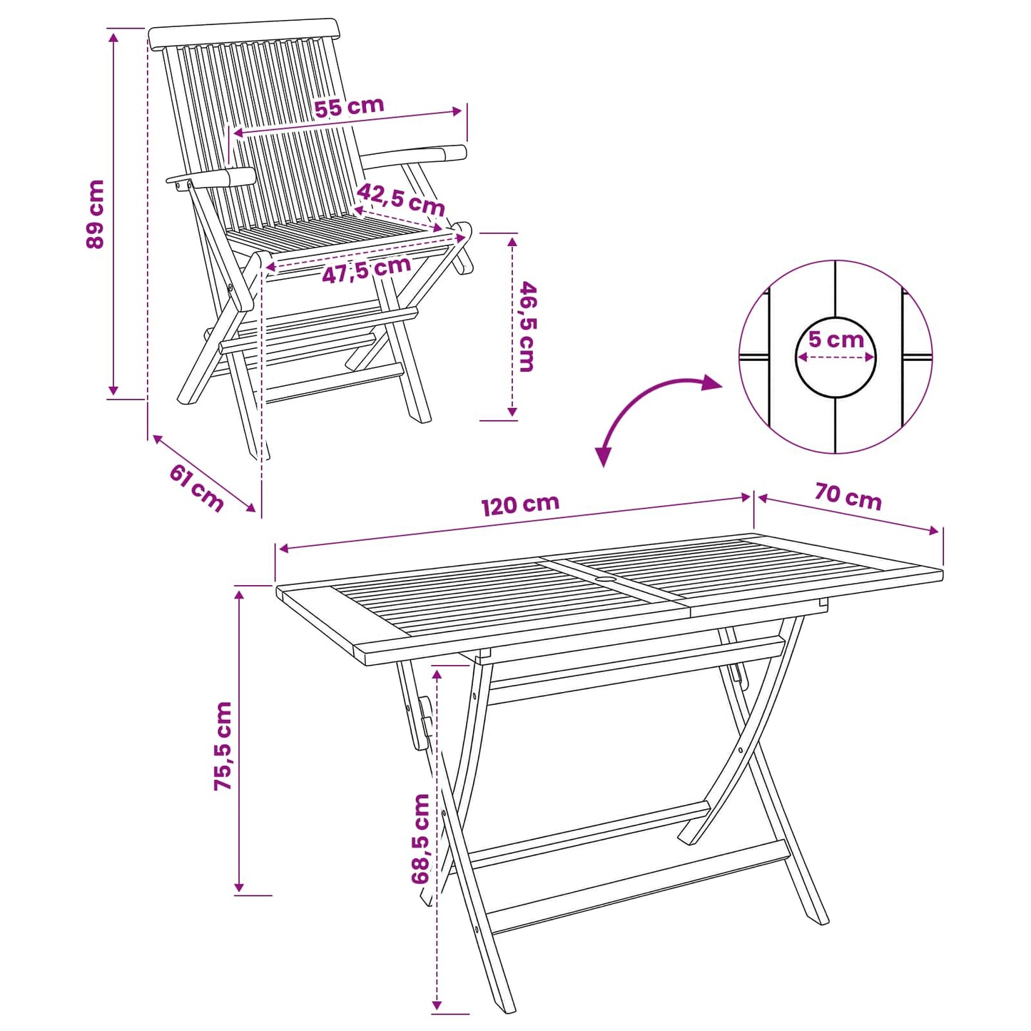 Gartenmöbel Set 7 Stk. Natur Massivholz Teak