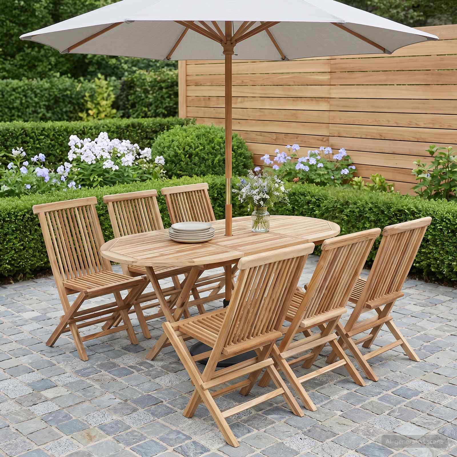 Gartenmöbel Set 7 Stk. Natur Massivholz Teak