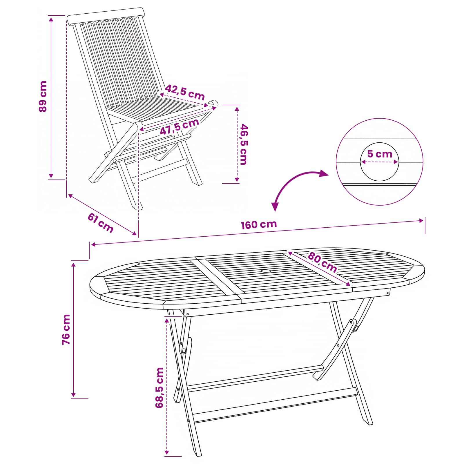 Gartenmöbel Set 7 Stk. Natur Massivholz Teak