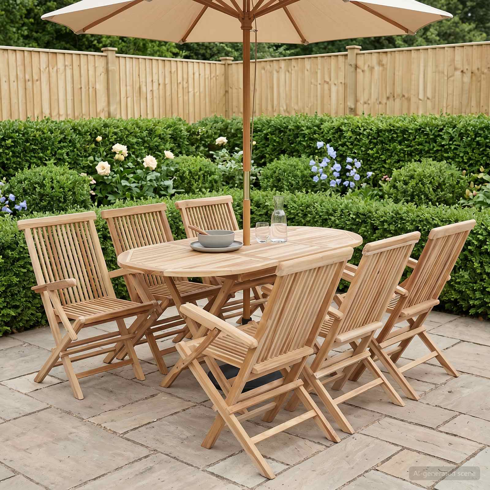 Gartenmöbel Set 7 Stk. Natur Massivholz Teak