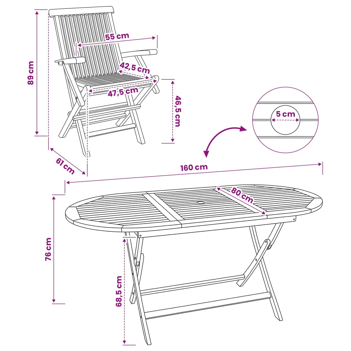 Gartenmöbel Set 9 Stk. Natur Massivholz Teak