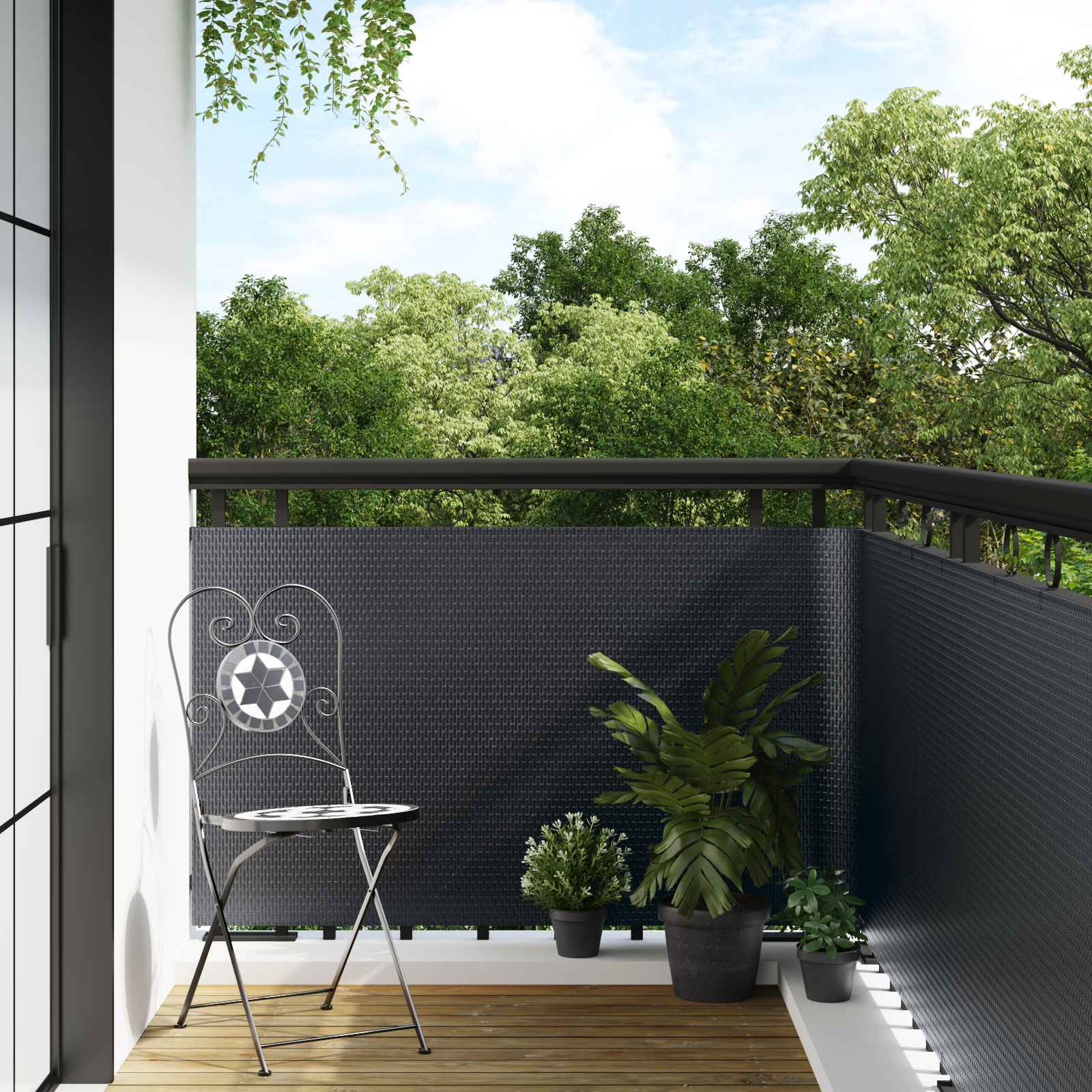 Balkonsichtschutz Dunkelgrau 400 x 100 cm Poly-Rattan