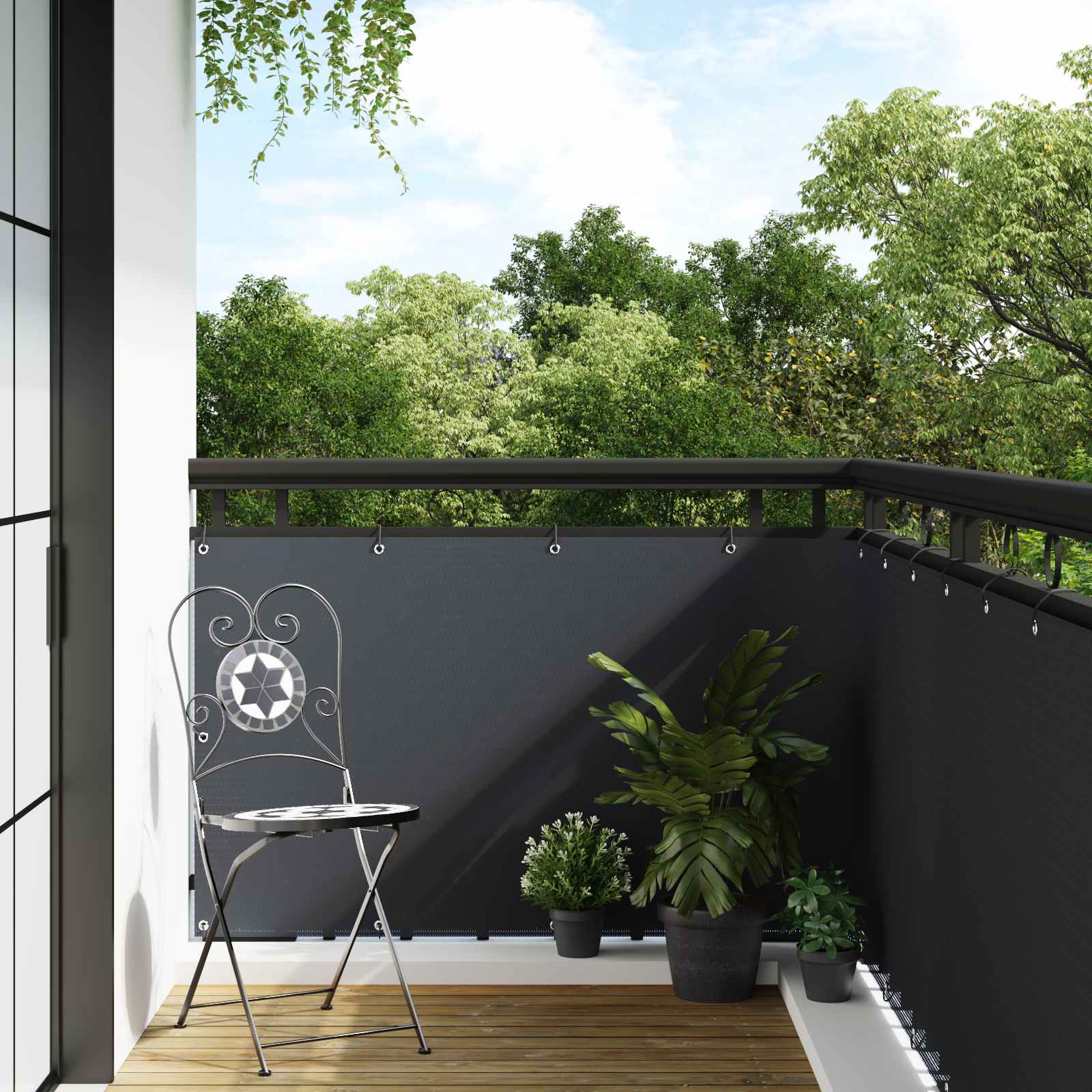 Balkonsichtschutz mit Ösen 300 x 80 cm Poly-Rattan Anthrazit