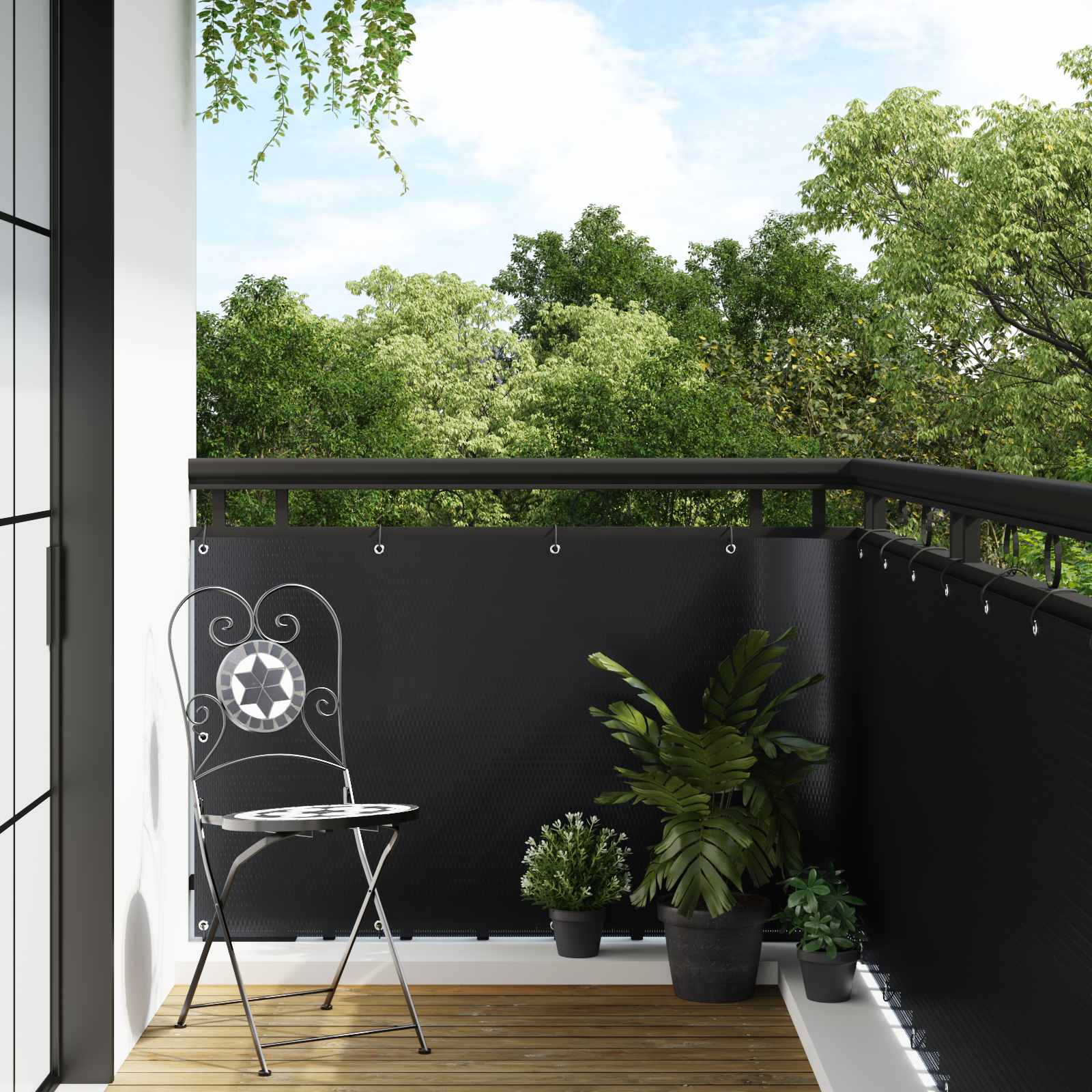Balkonsichtschutz mit Ösen 400 x 80 cm Poly-Rattan Schwarz
