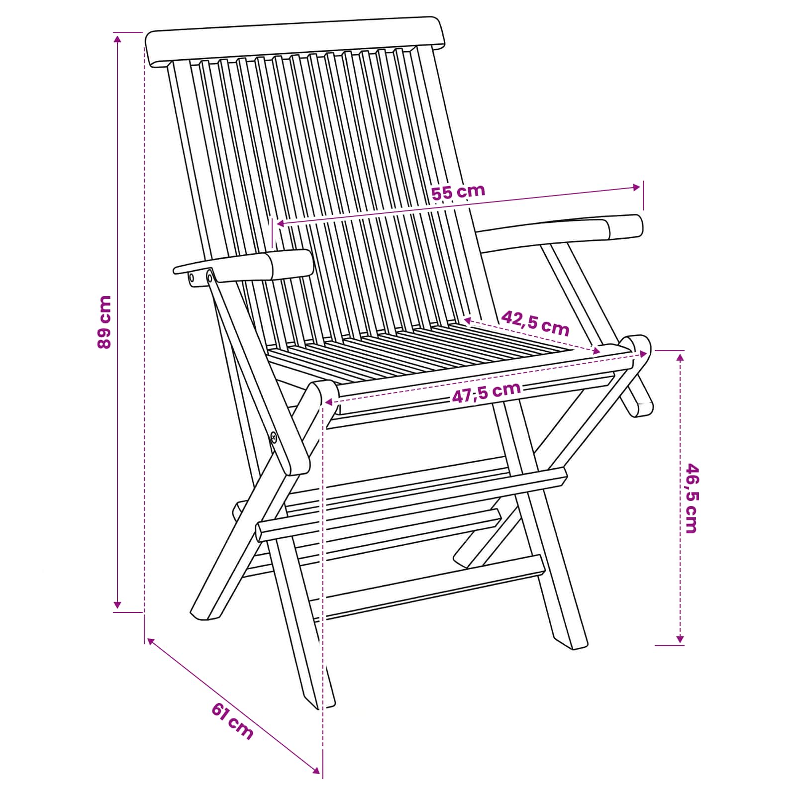 Klappbarer Gartenstuhl 3 Stk. Natur Massivholz Teak