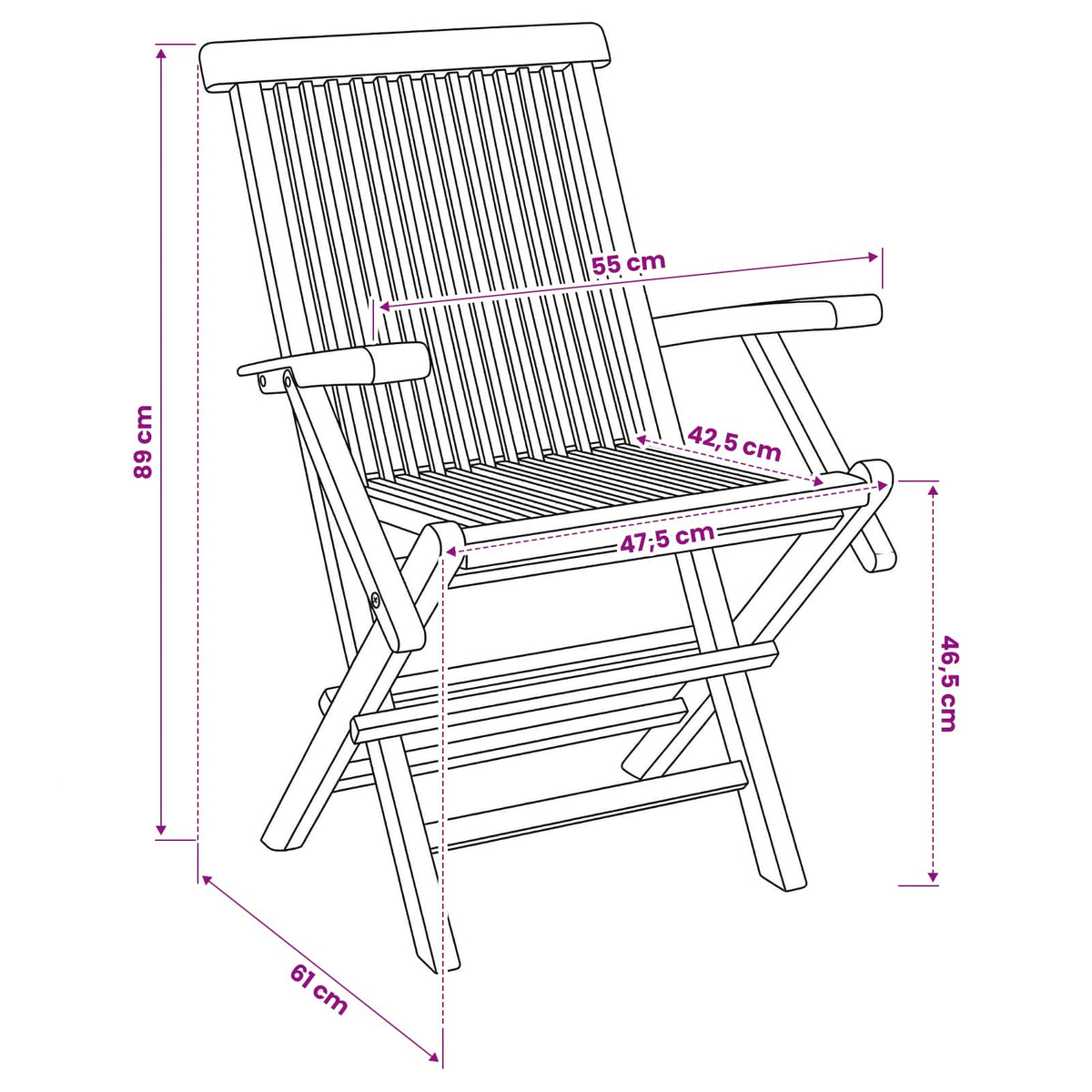 Klappbarer Gartenstuhl 3 stk. Natur Massivholz Teak