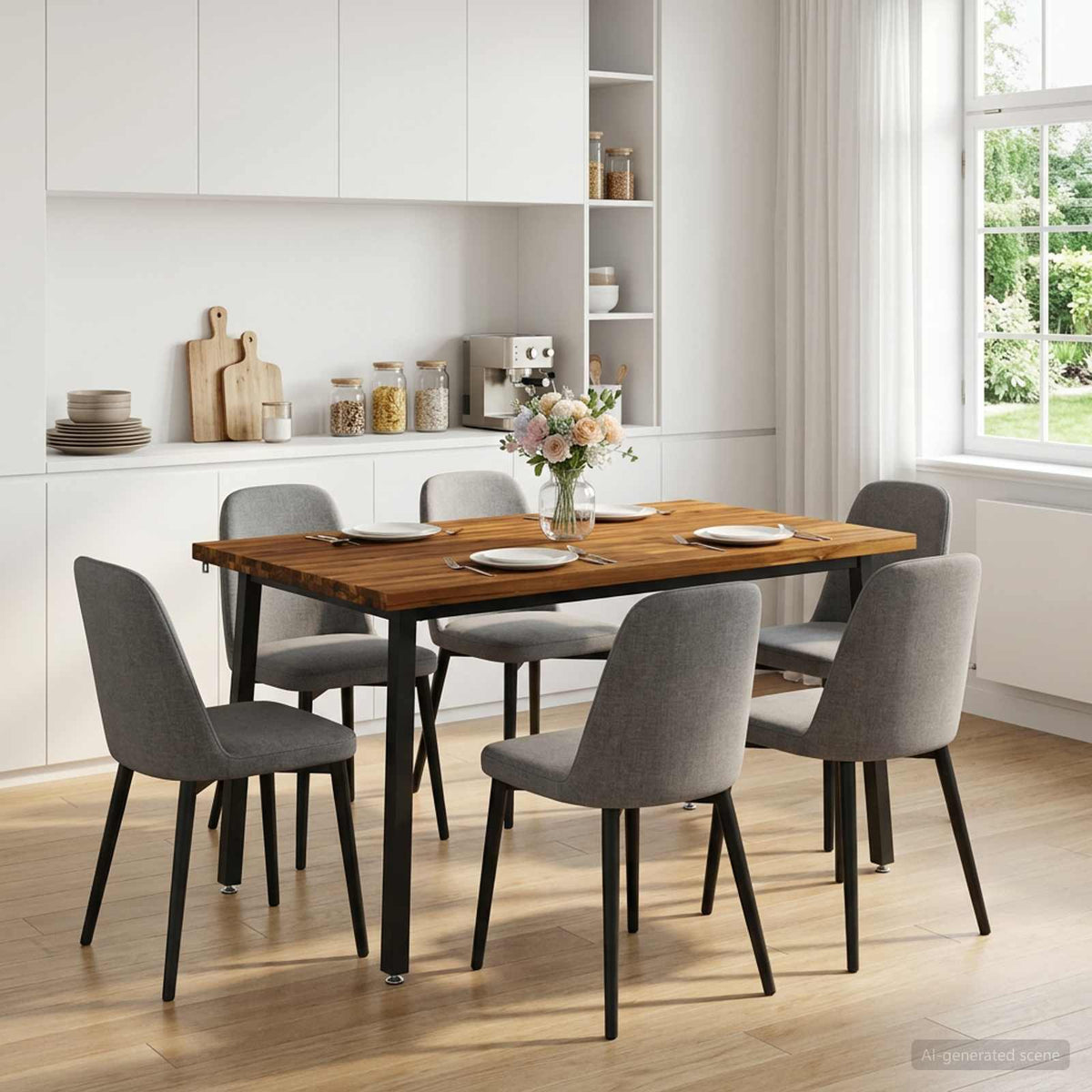 Quadratischer Esstisch 140 x 90 x 75 cm Massivholz Akazie Natur