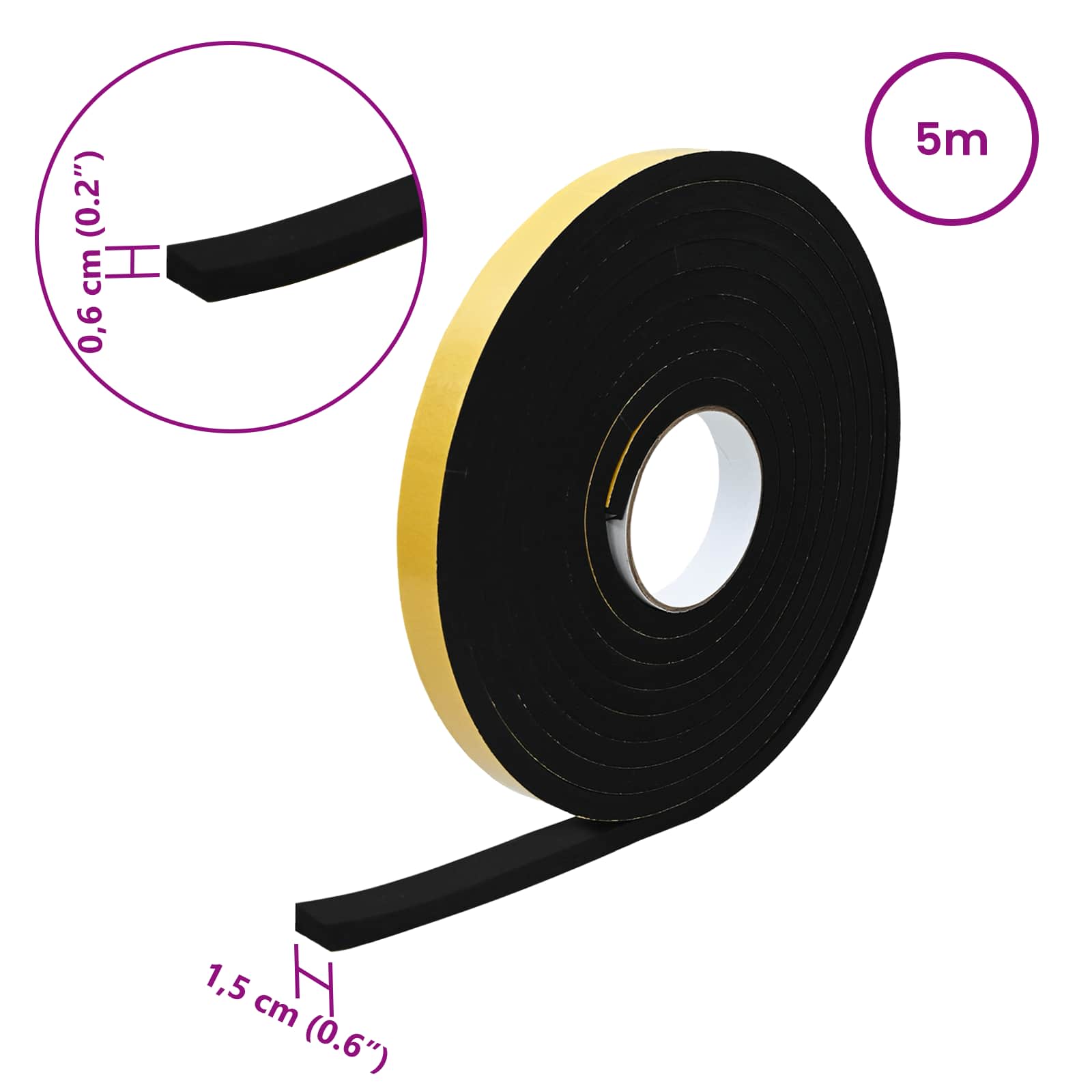 Selbstklebendes Schaumstoffband 10 Stk. Schwarz 15mm x 5m
