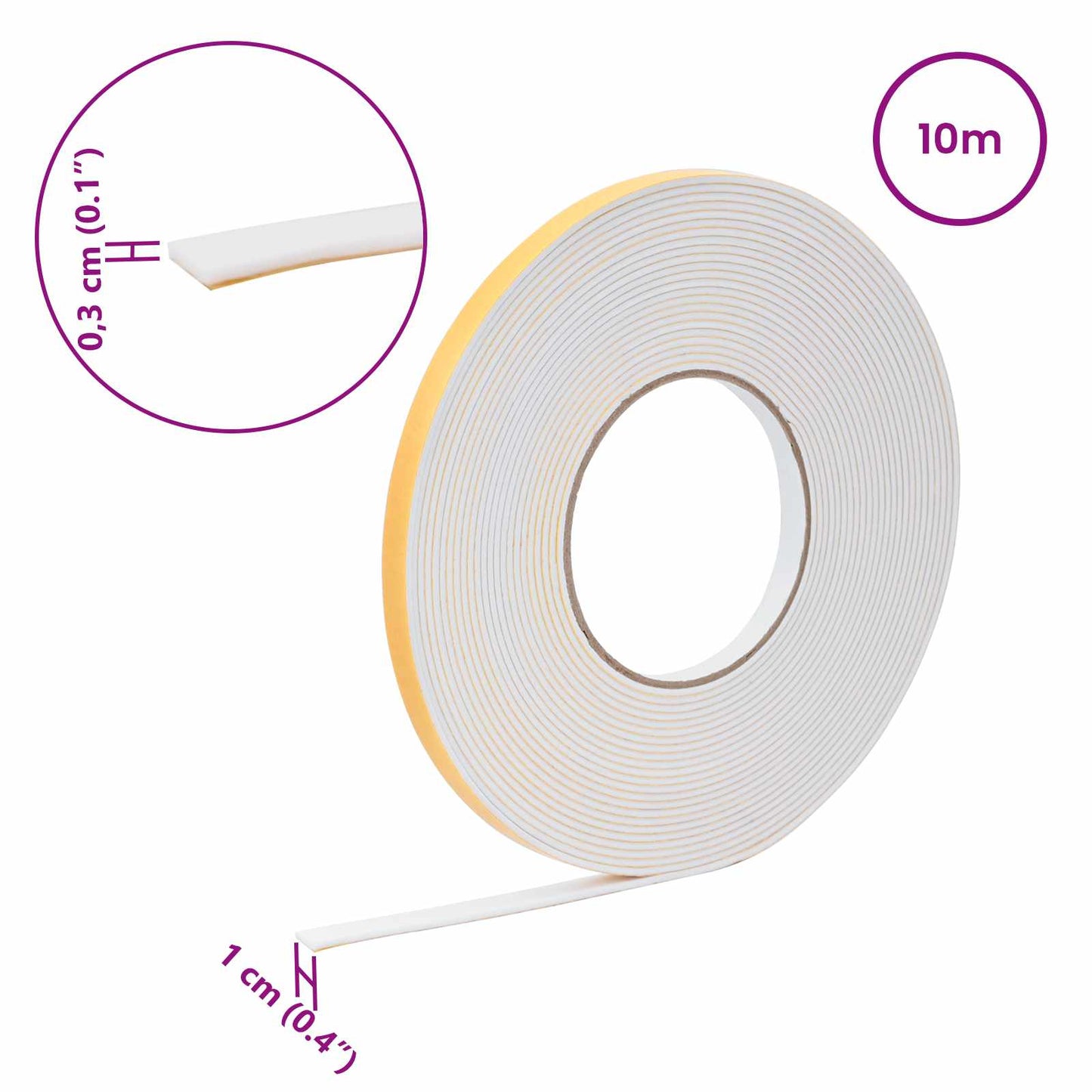 Selbstklebendes Schaumstoffband Weiß 10mm x 10m CR-Schaum