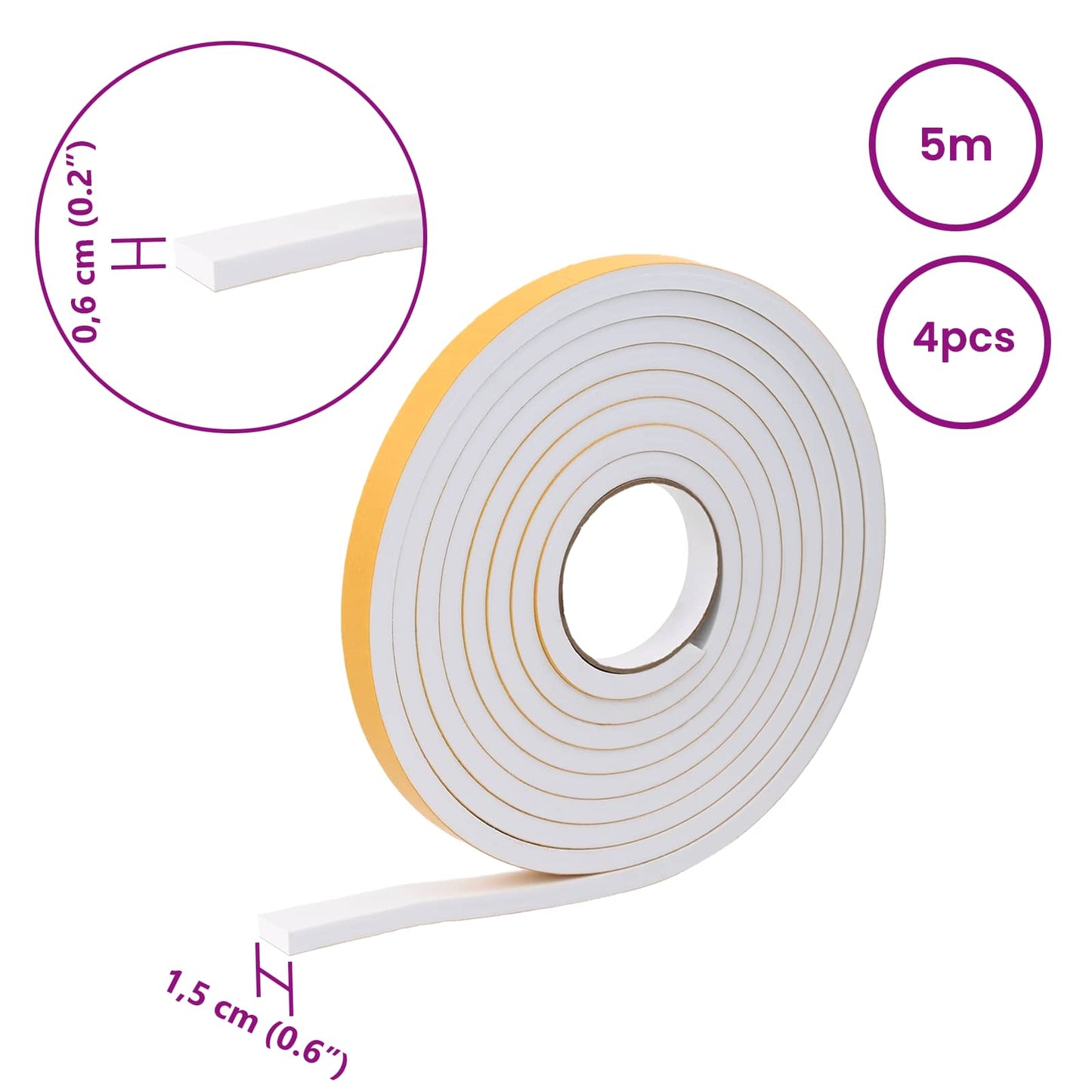Selbstklebendes Schaumstoffband 4 Stk. Weiß 15mm x 5m CR-Schaum