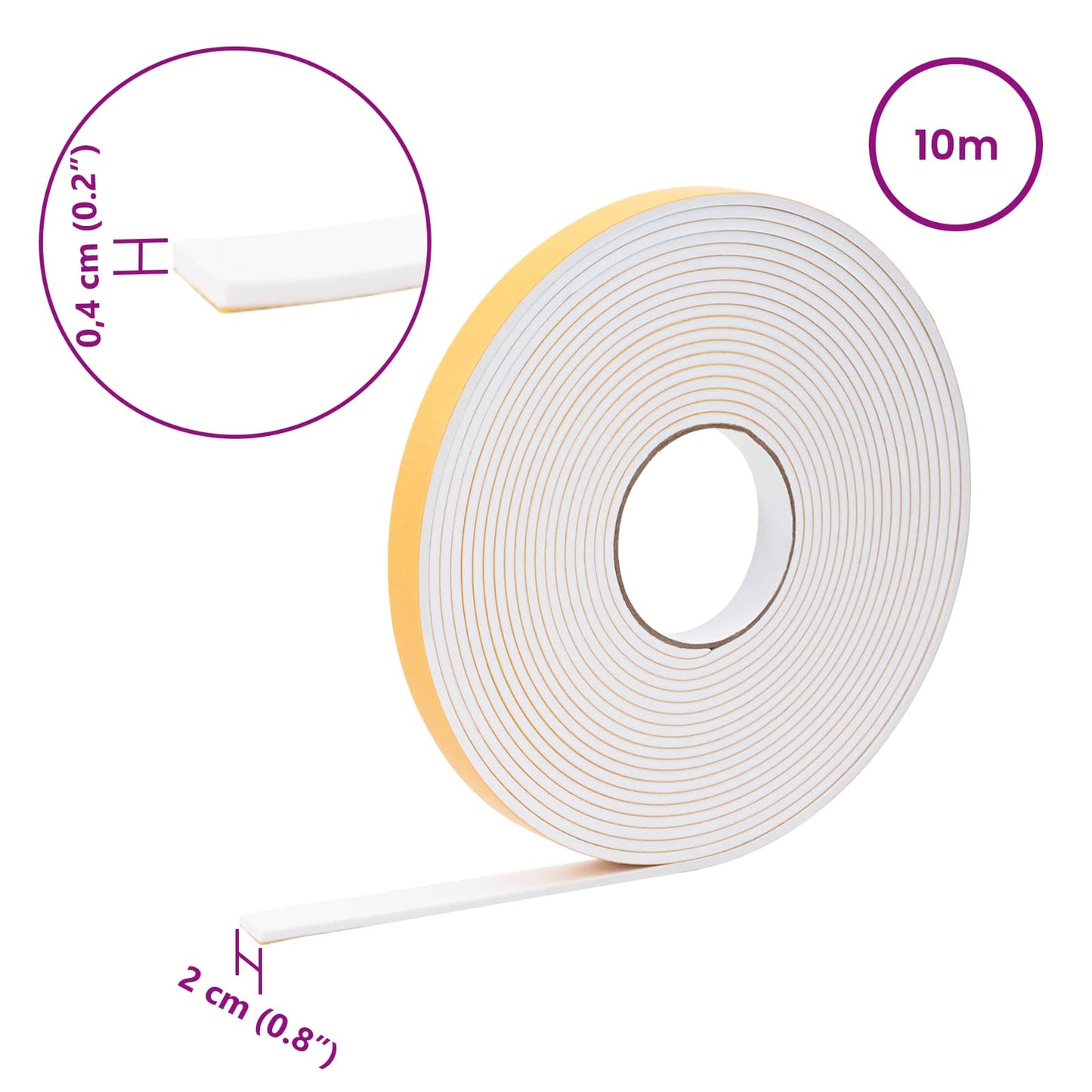 Selbstklebendes Schaumstoffband Weiß 20 mm x 10 m CR-Schaum