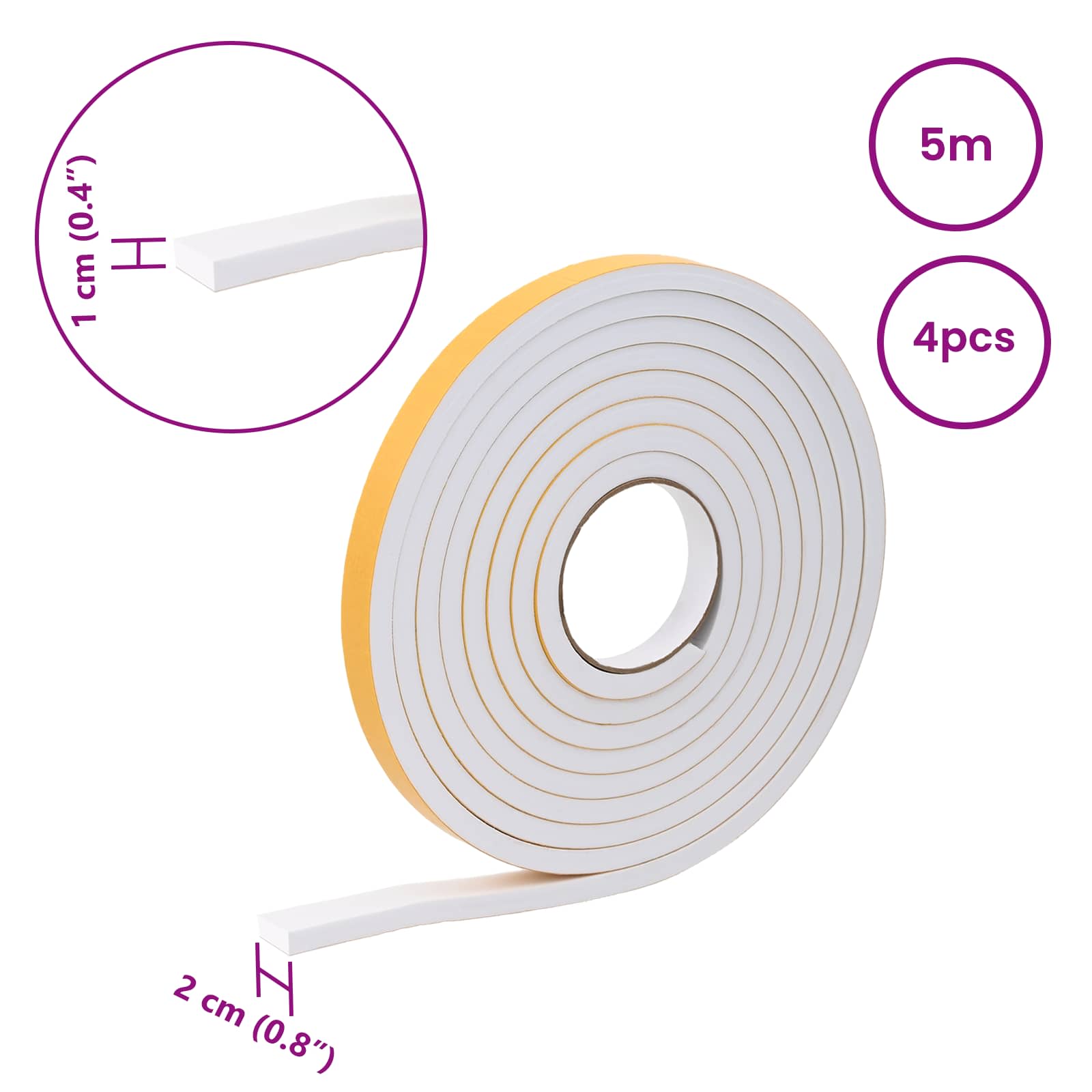 Selbstklebendes Schaumstoffband 4 Stk. Weiß 20mm x 5m CR-Schaum