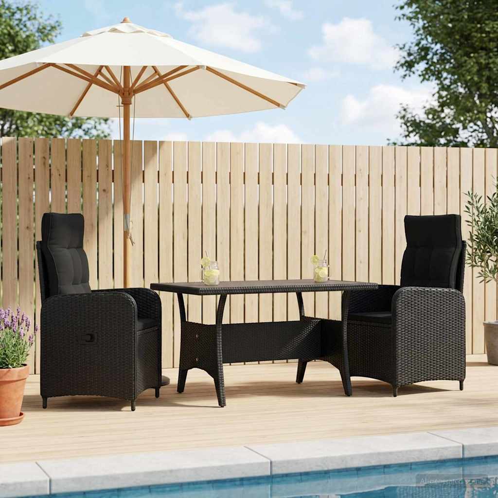 Outdoortisch-Set 3 pcs Schwarz Poly-Rattan
